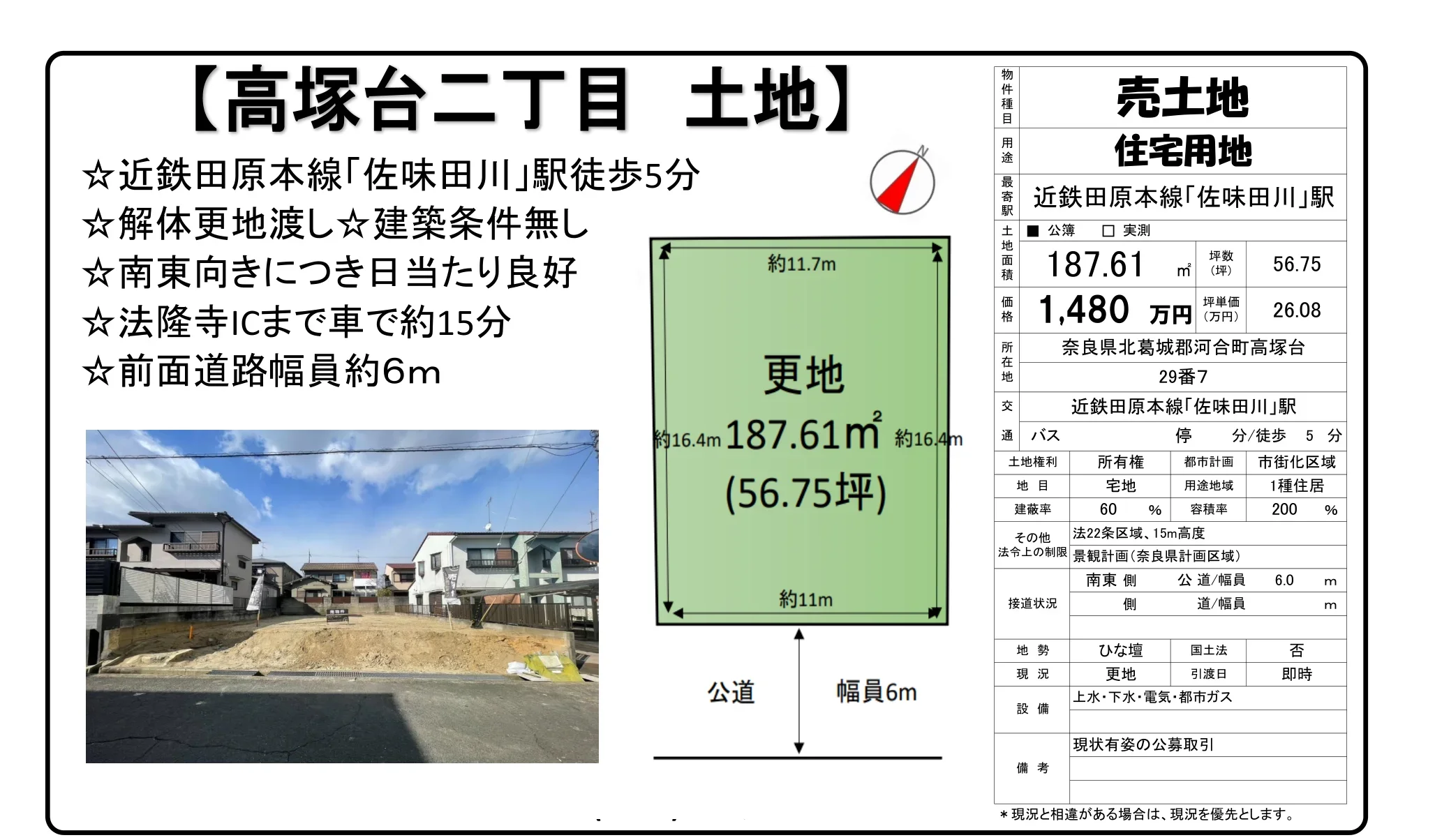 奈良県北葛城郡河合町高塚台２丁目 売地 0