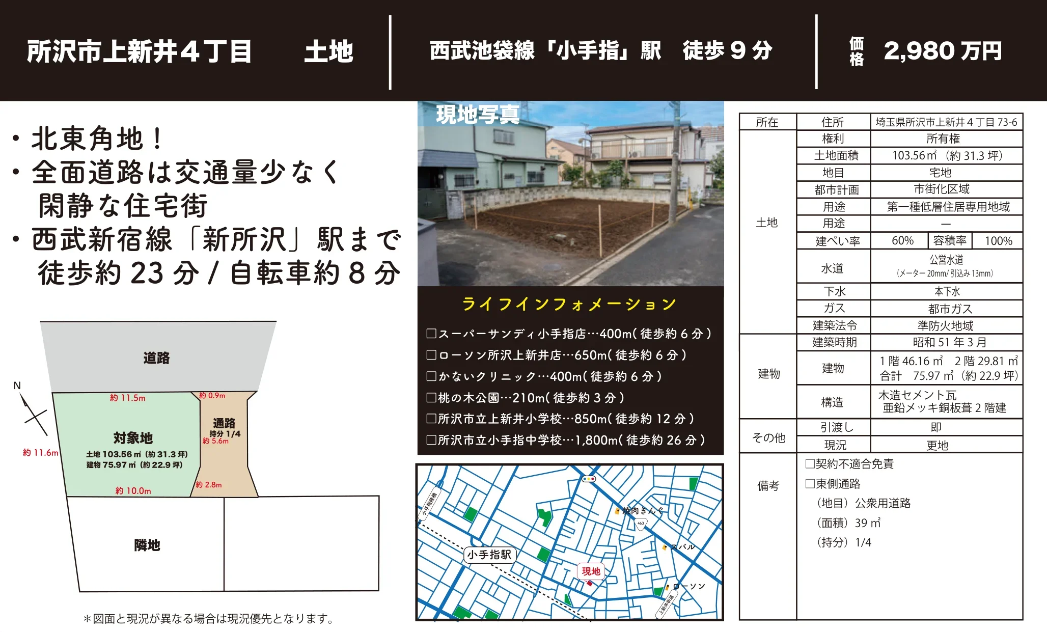 埼玉県所沢市上新井４丁目 売地 0