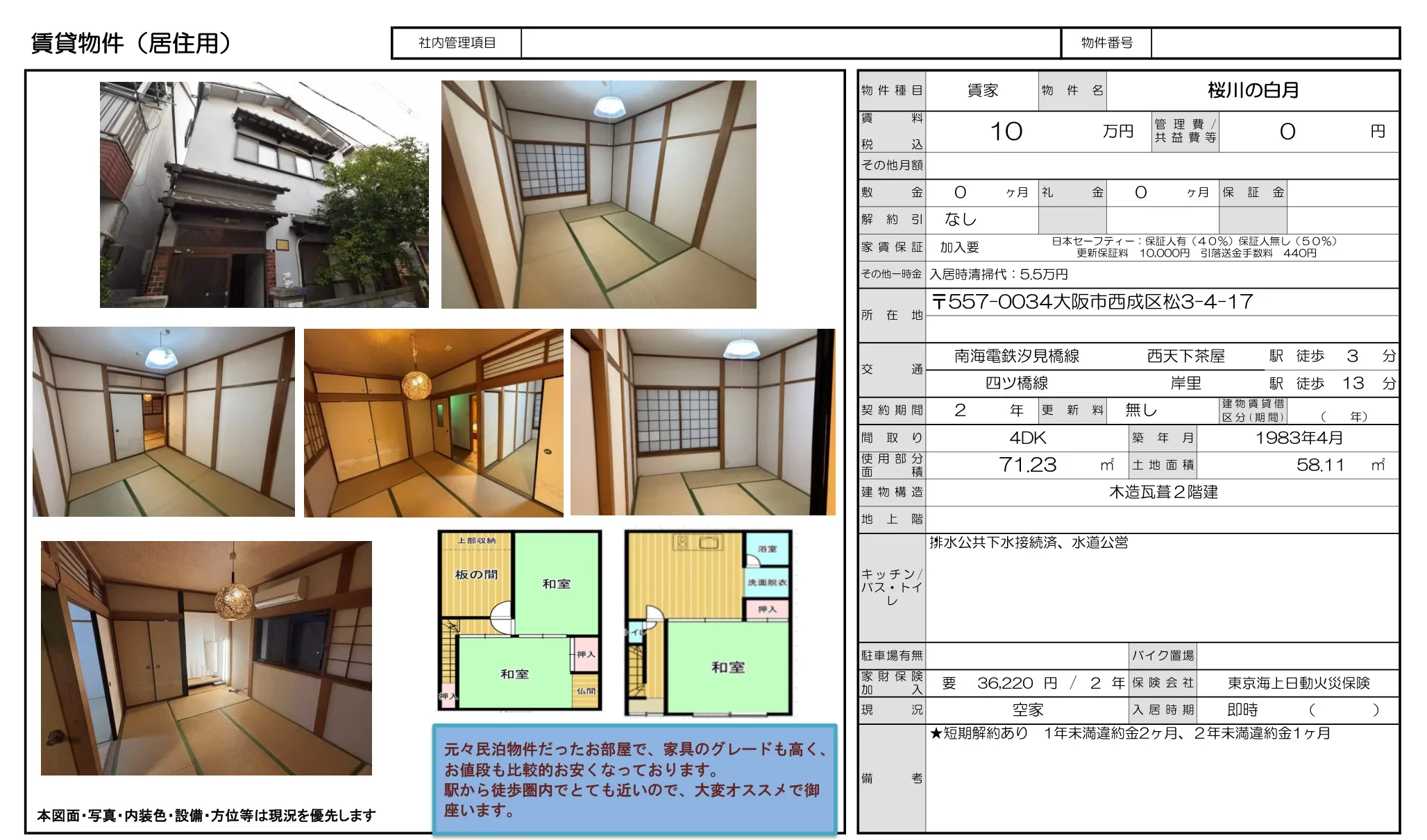 大阪府大阪市西成区松３丁目４－１７ 貸家 0
