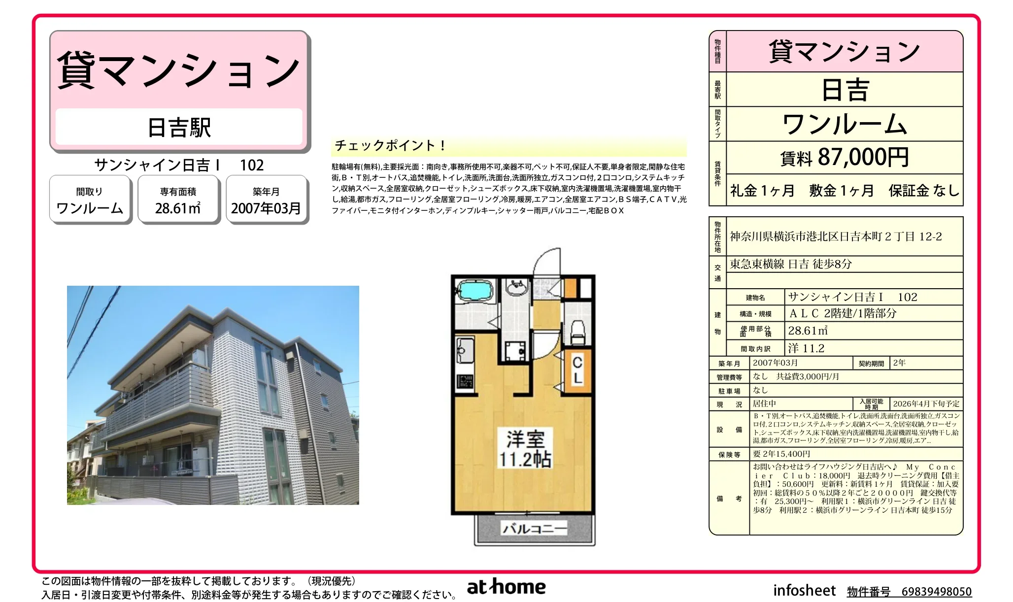 サンシャイン日吉 Ⅰ 102 102号 0