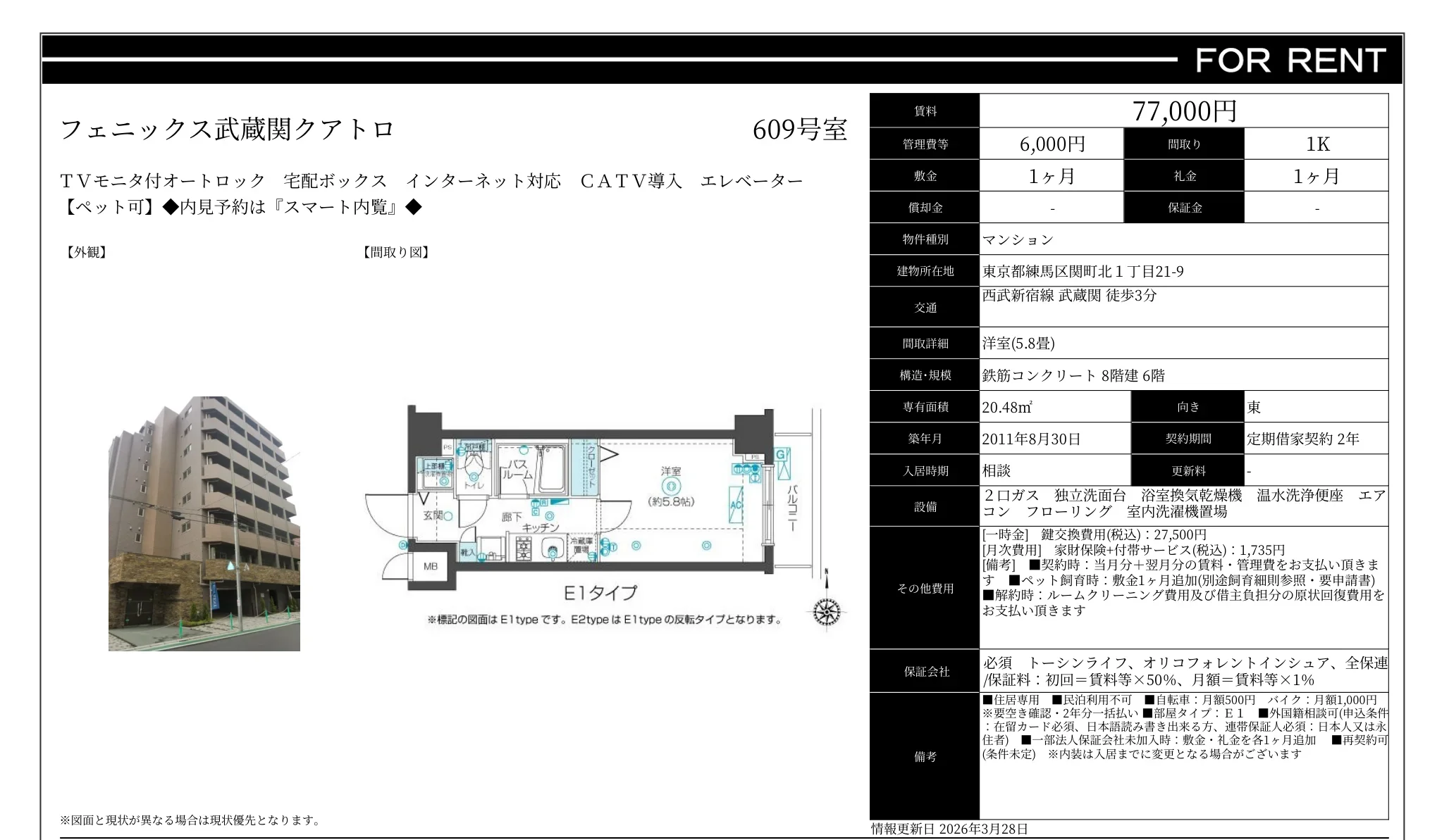 フェニックス武蔵関クアトロ 609号 0