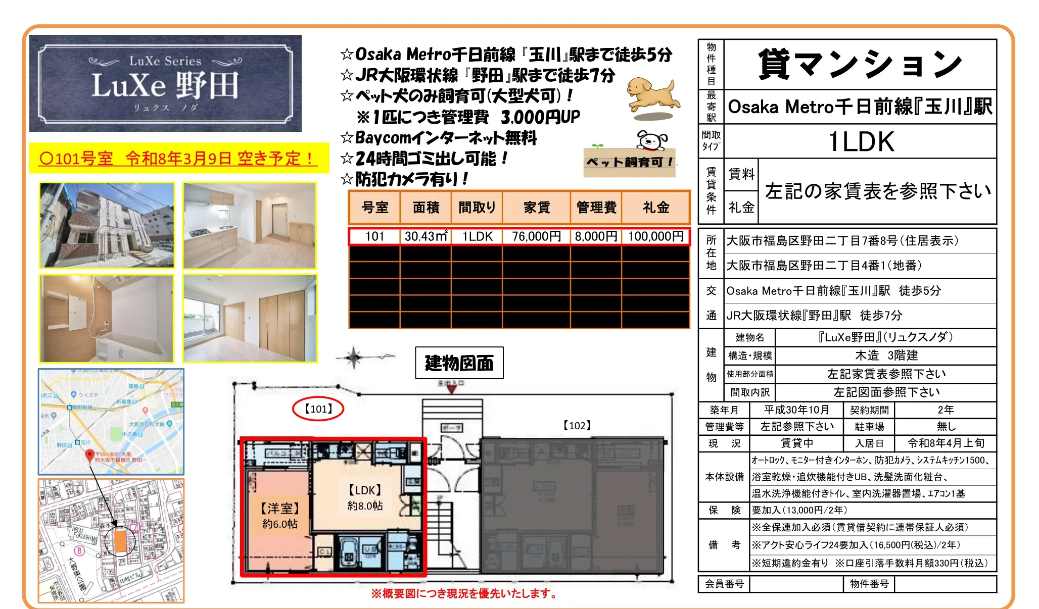 ＬｕＸｅ野田　　　　　　　　　　　　　　★ペット可飼育可（犬のみ可）！ 0