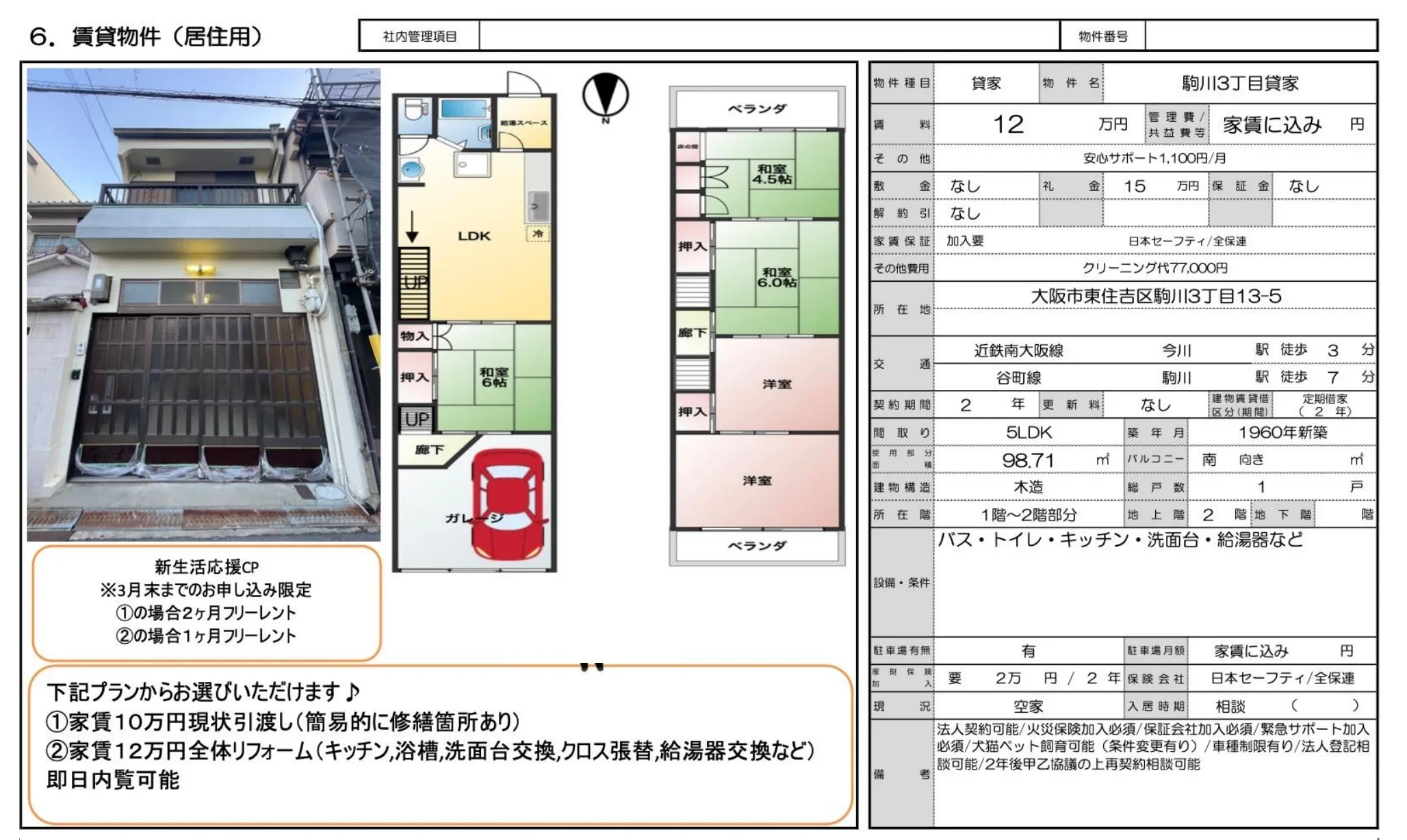 駒川3丁目貸家 1号 0
