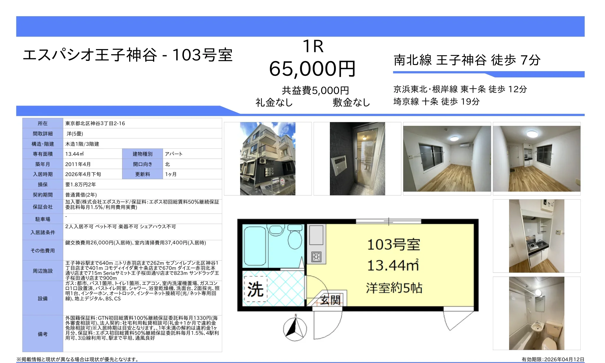 エスパシオ王子神谷 103号室 103号 0