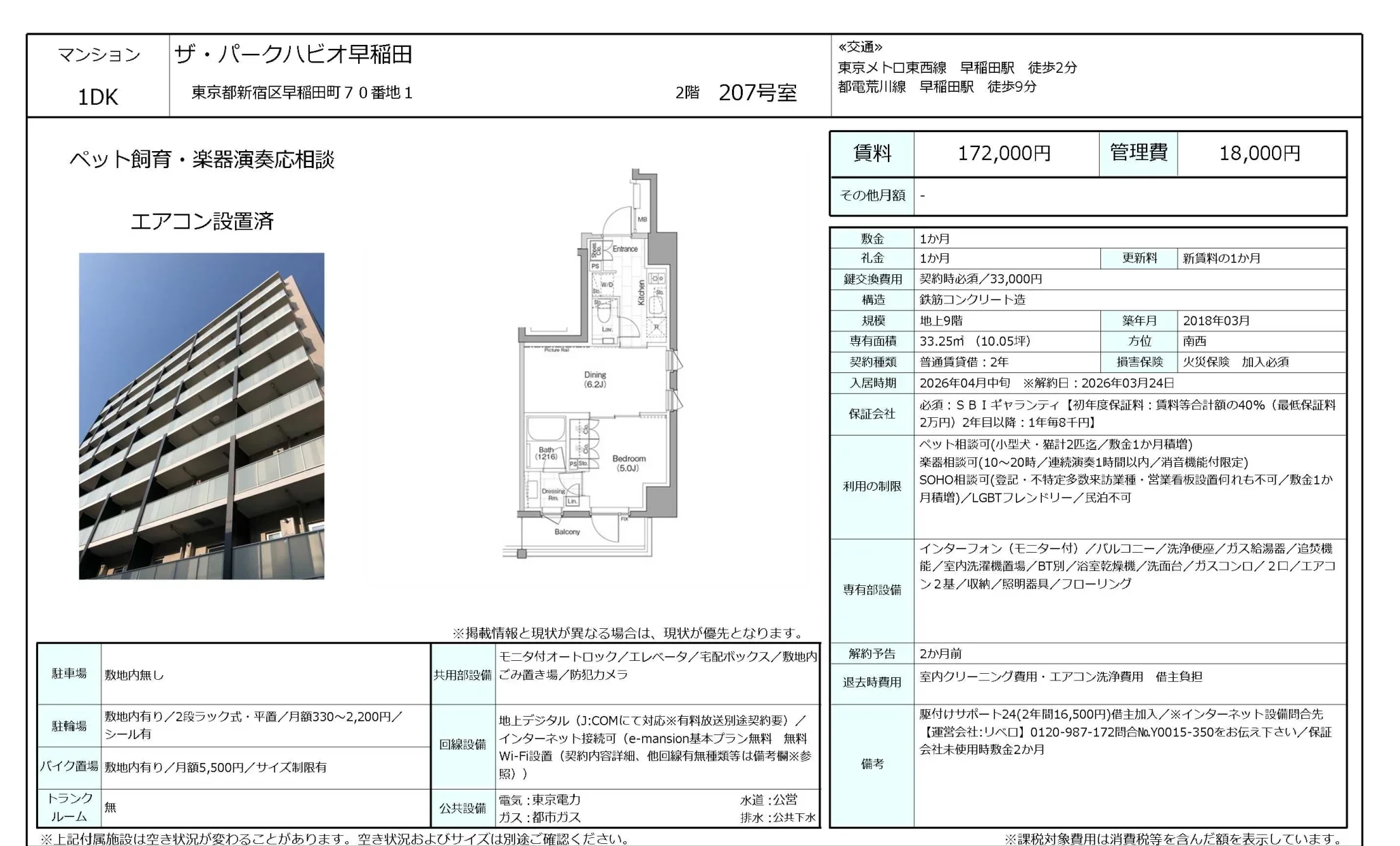 ザ・パークハビオ早稲田 207号 0
