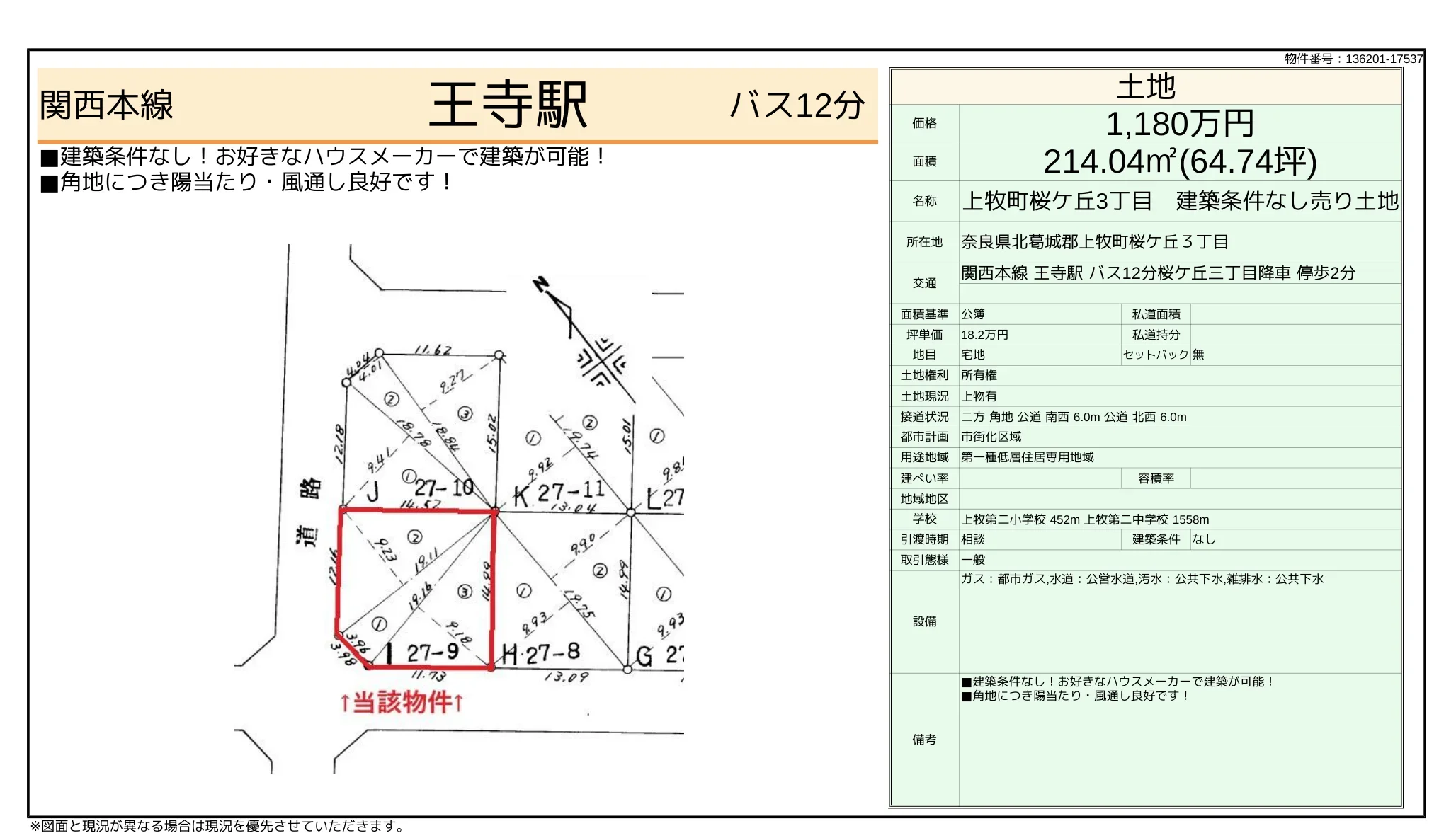 奈良県北葛城郡上牧町桜ケ丘３丁目 売地 0