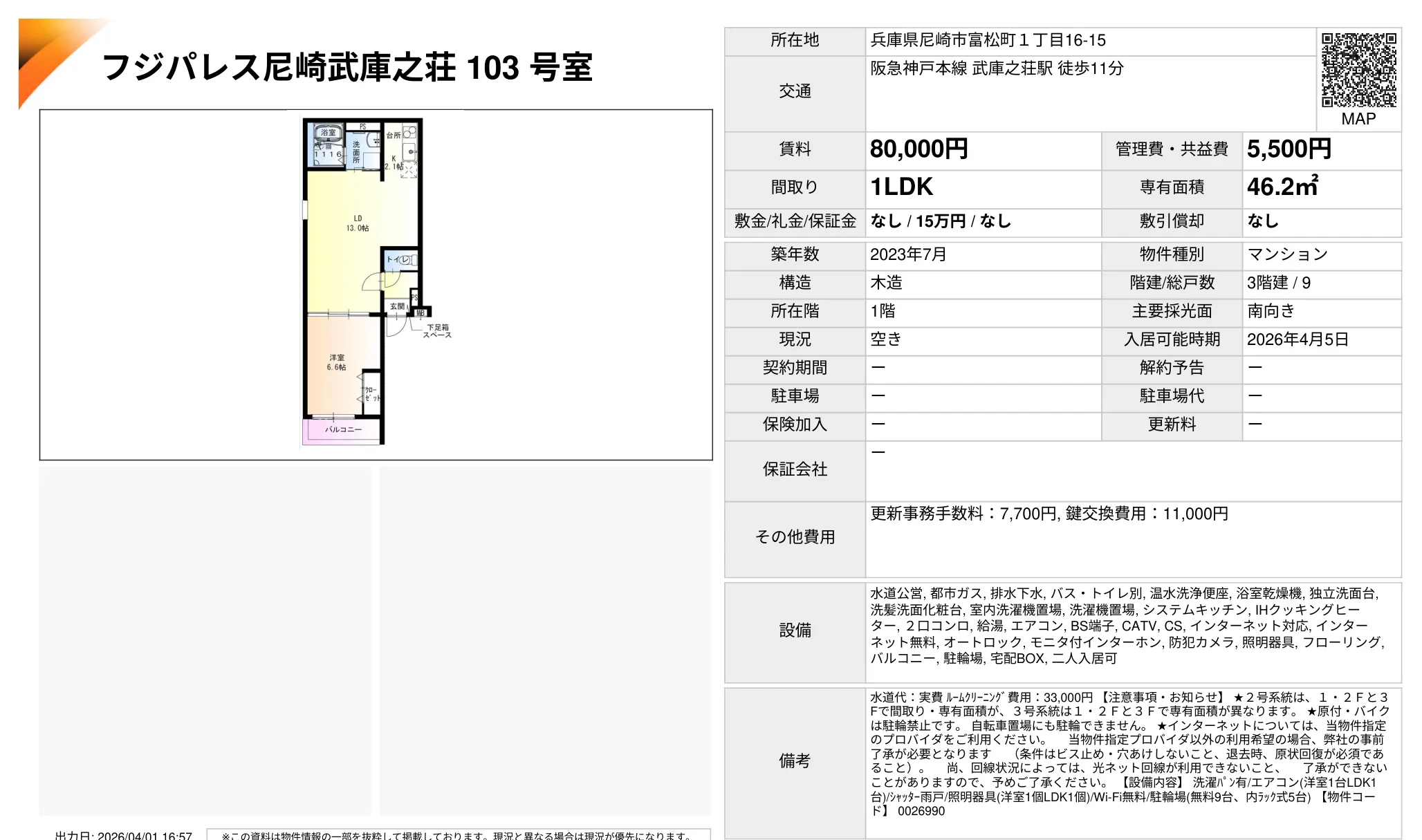 フジパレス尼崎武庫之荘 103号室 103号 0