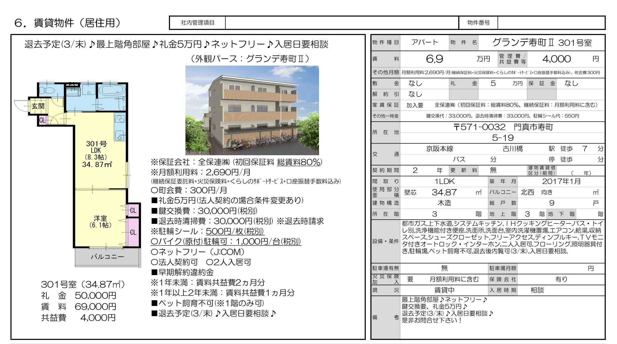 グランデ寿町Ⅱ 301号室 301号 0