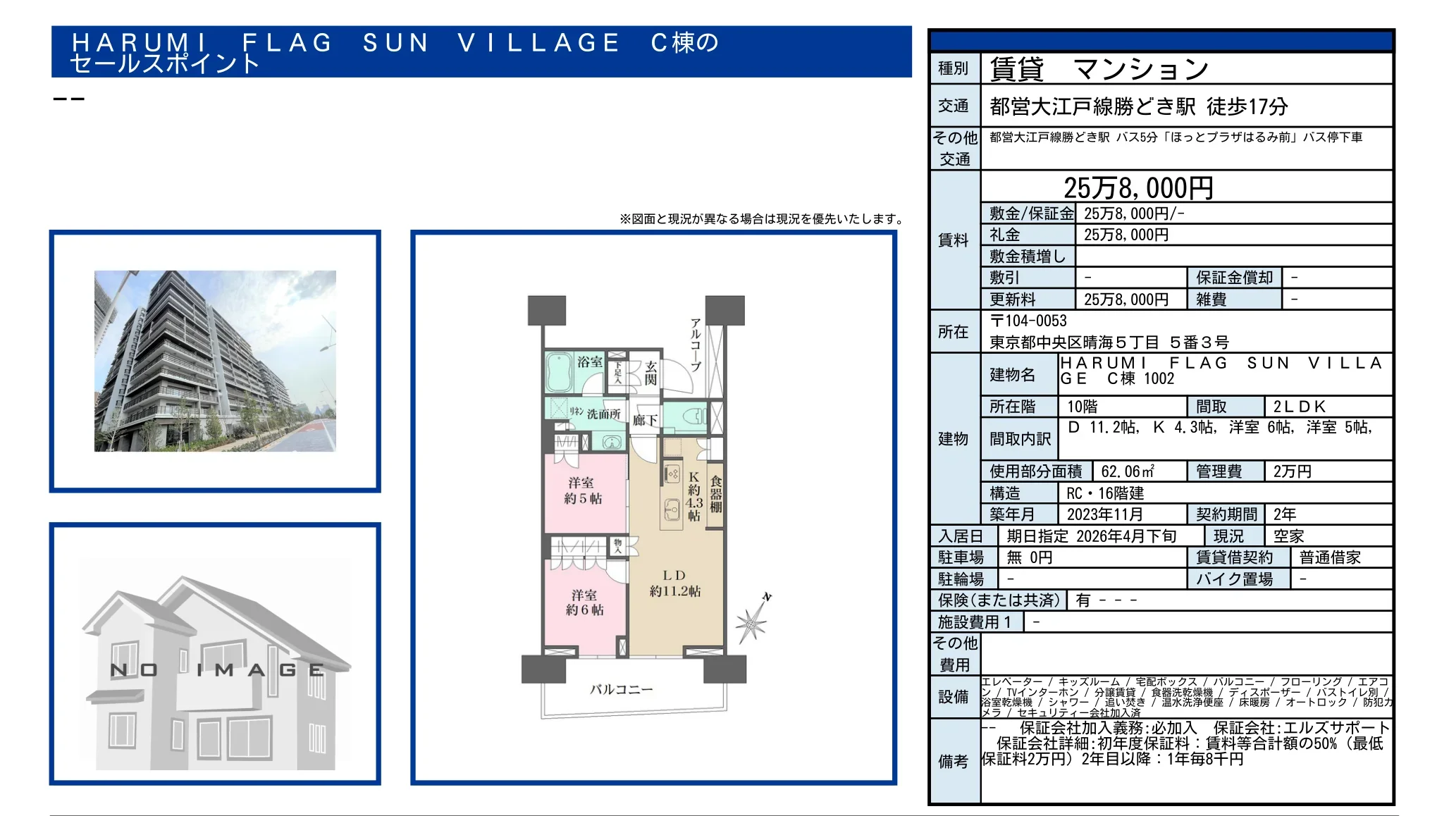 SUN VILLA HARUMI FLAG GE C棟 1002 1002 0