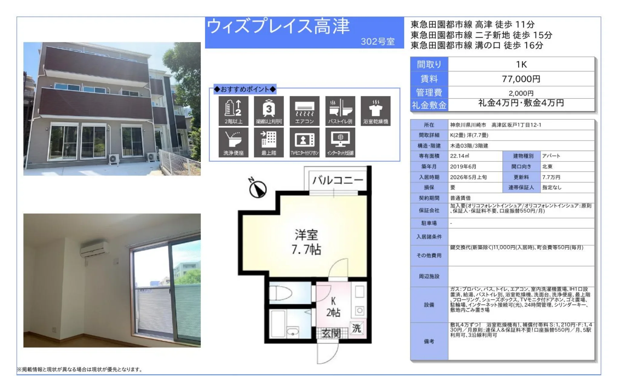 ウィズプレイス高津 302号 0