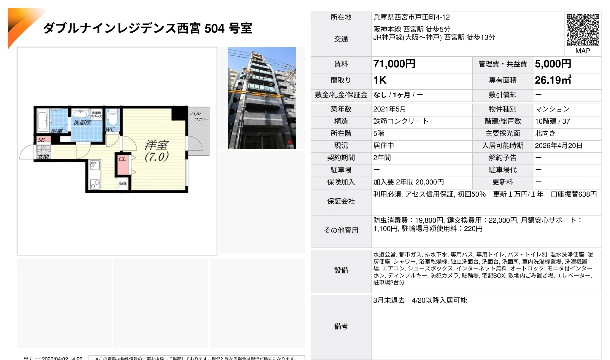 ダブルナインレジデンス西宮 504号室 504号 0