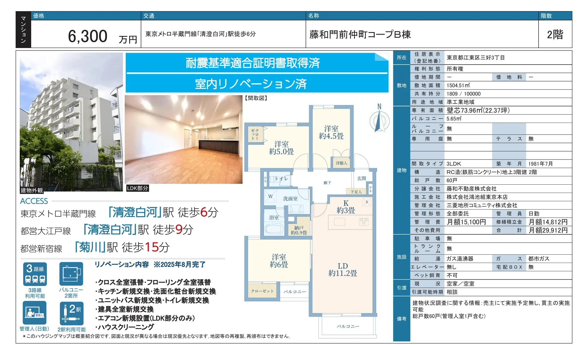 藤和門前仲町コープB棟 2階 0