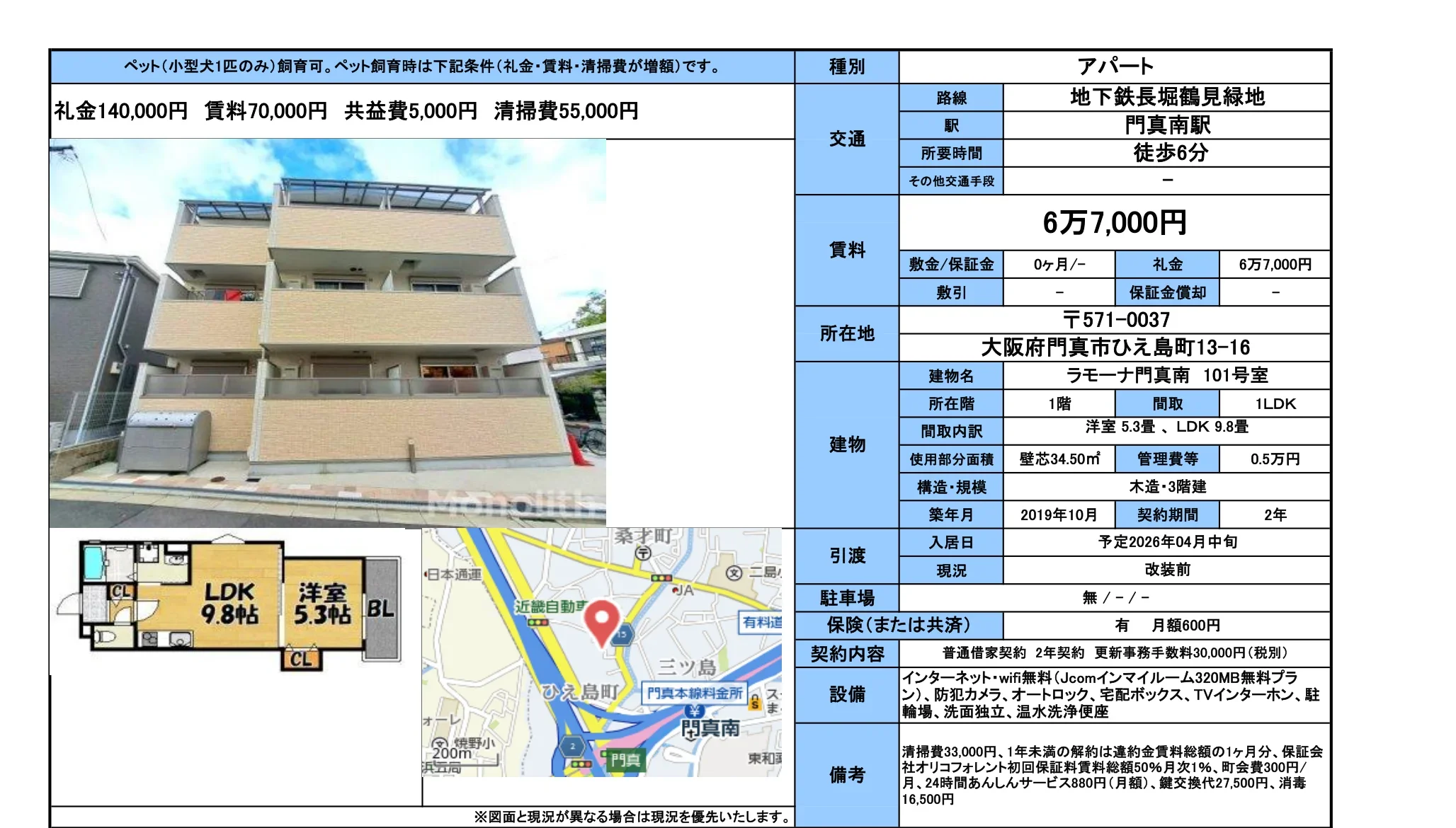 ラモーナ門真南 101号室 101号 0