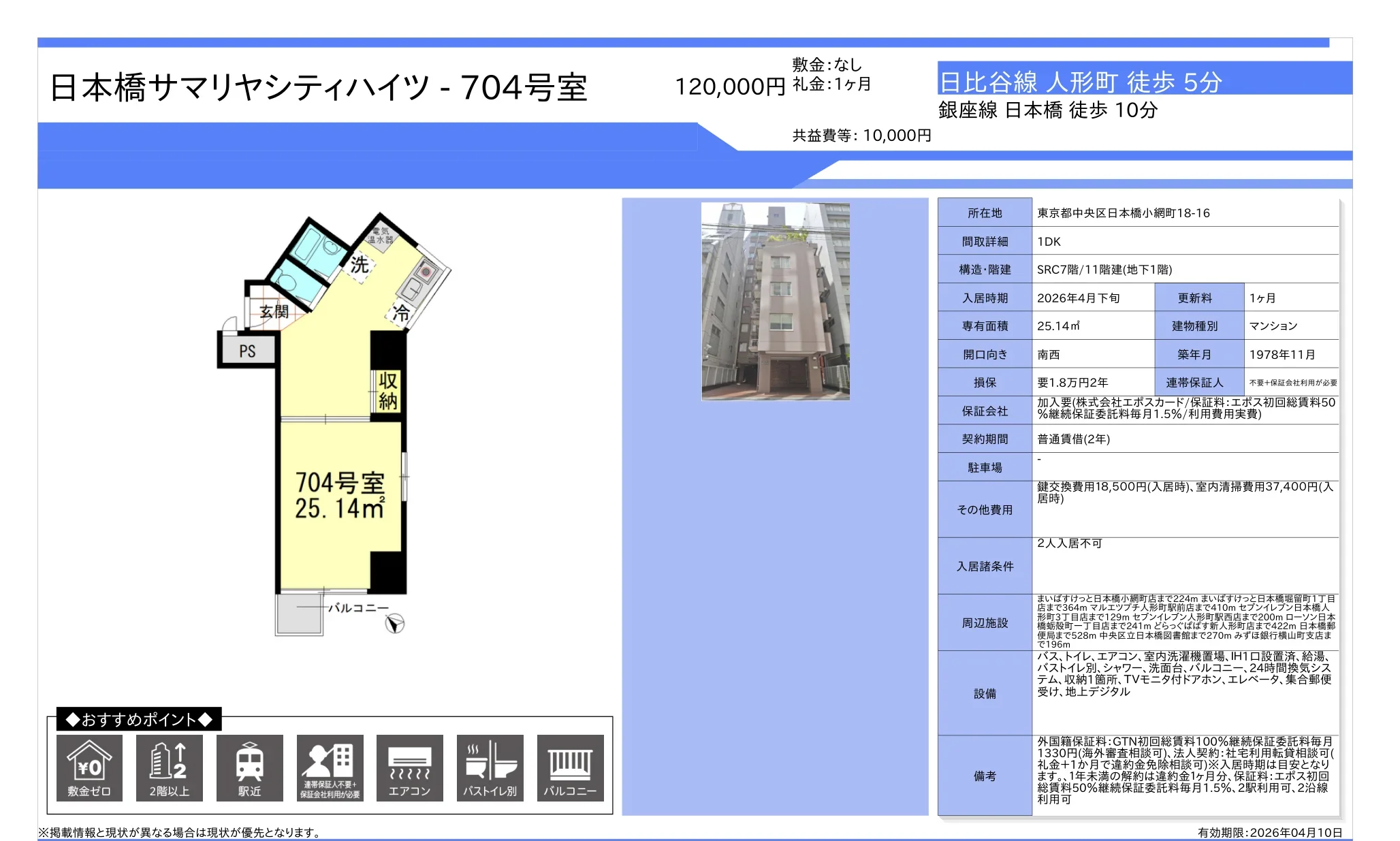 日本橋サマリヤシティハイツ704号室 704号 0