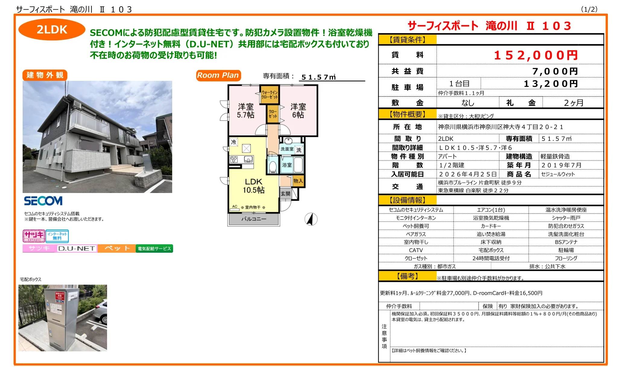 サーフィスポート 滝の川Ⅱ 103 103 0