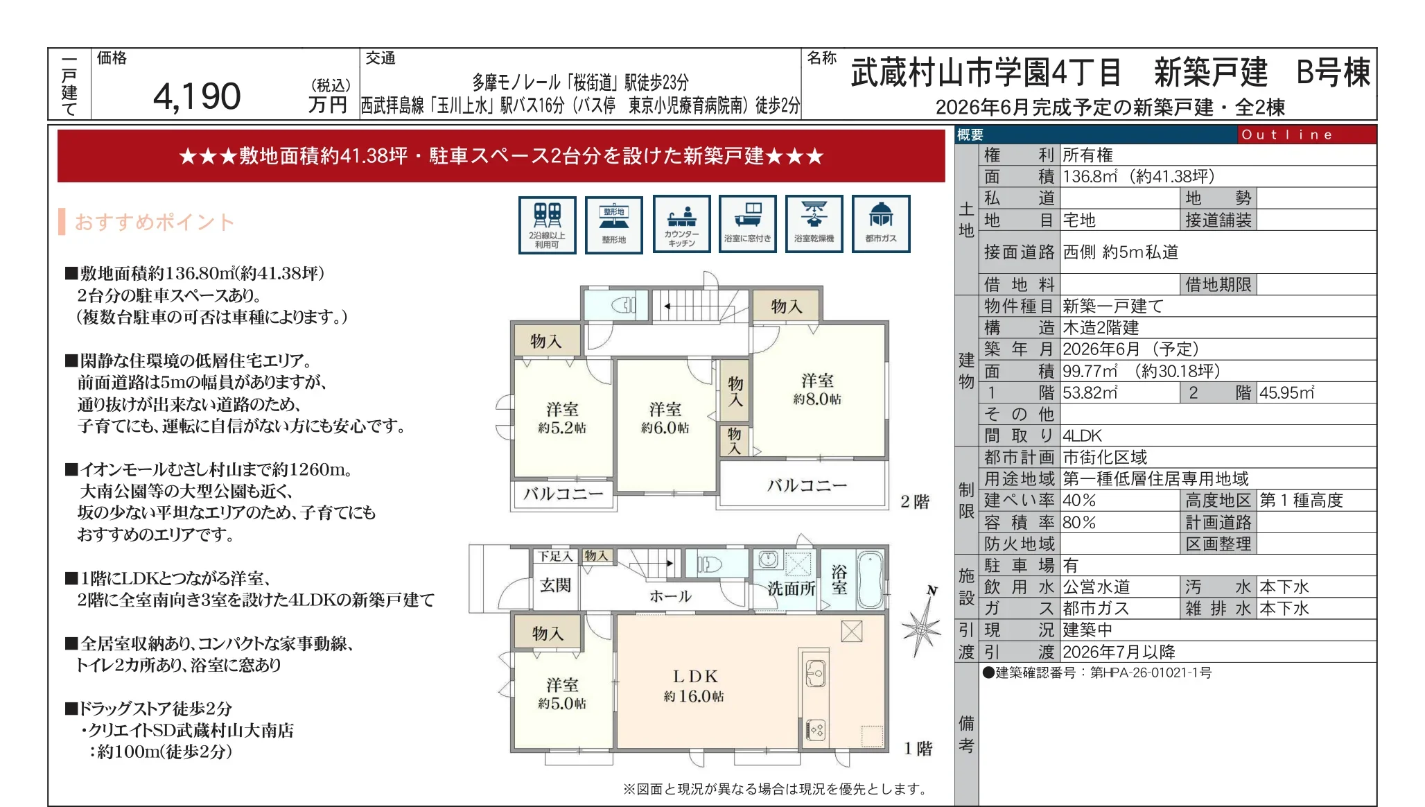 武蔵村山市学園4丁目 新築戸建 B号棟 0