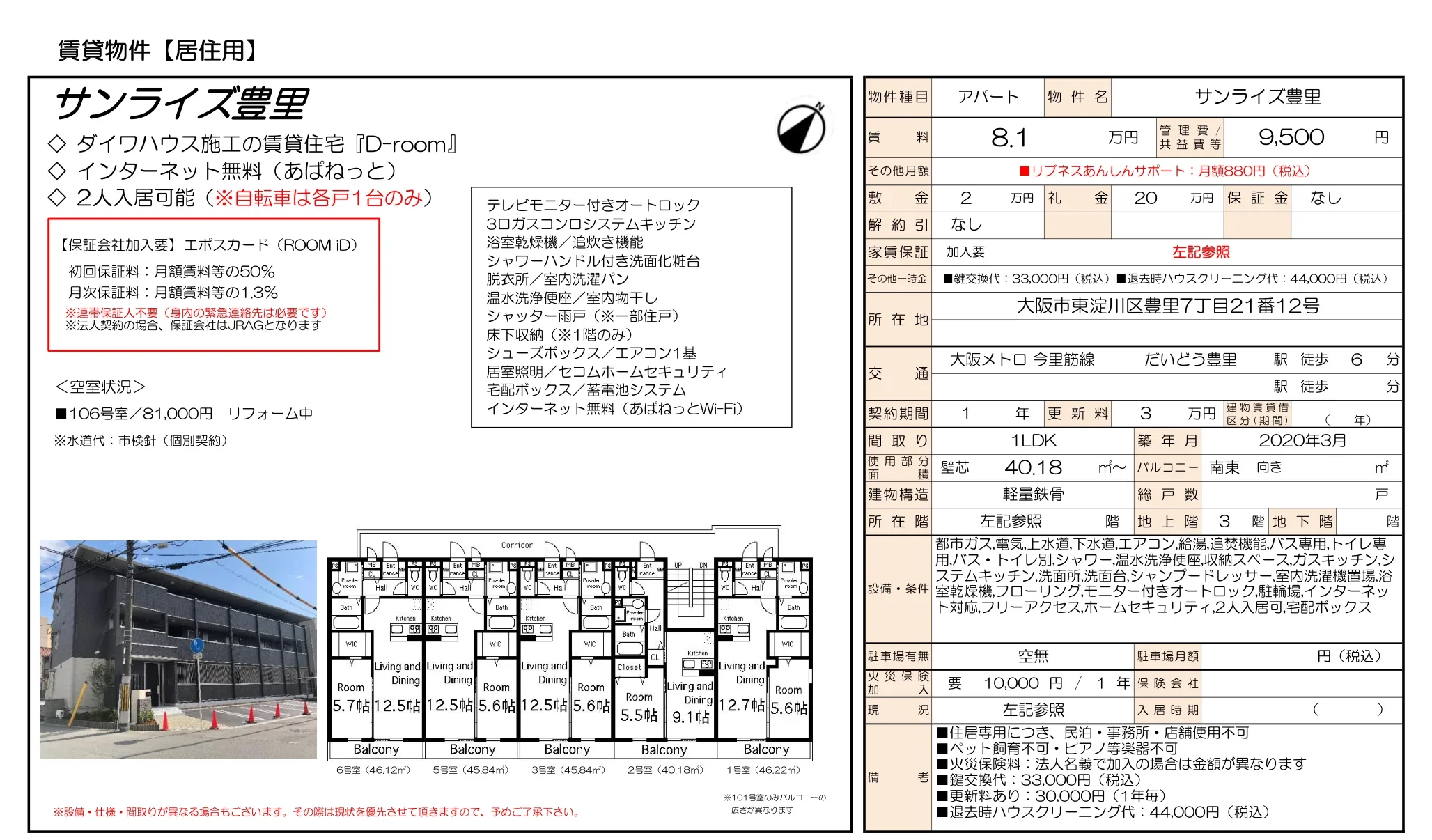 サンライズ豊里 106号室 0