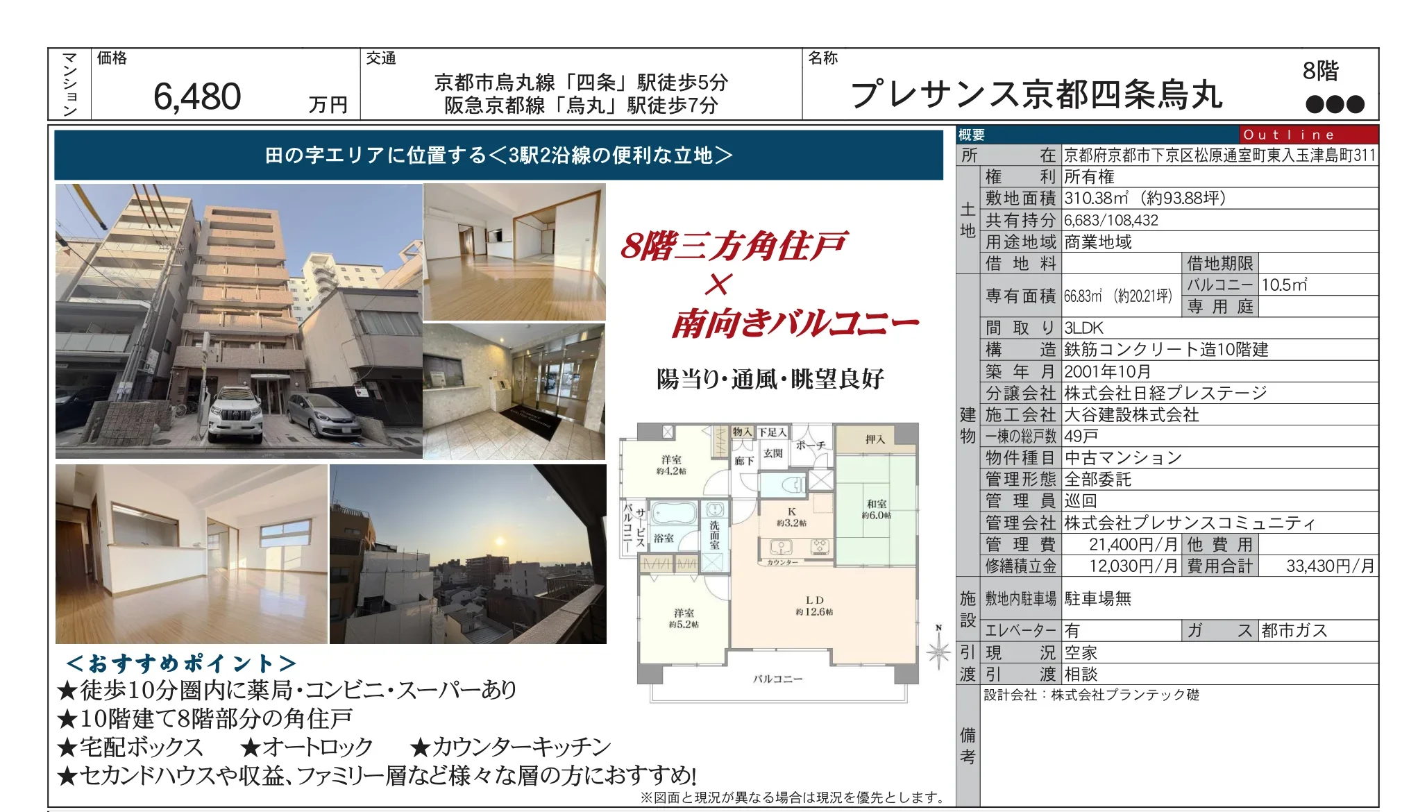 プレサンス京都四条烏丸 8号 0