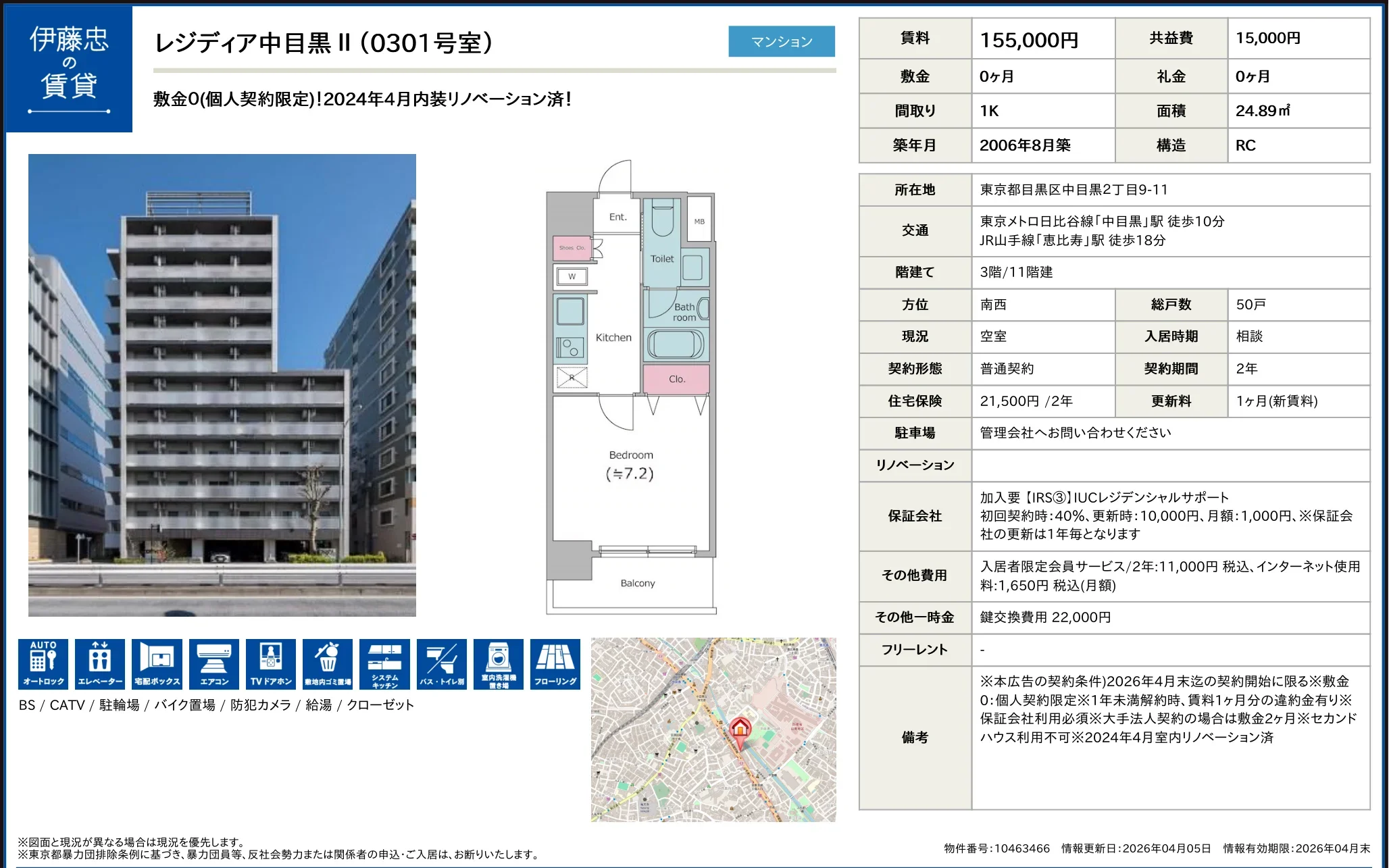 伊藤忠レジディア中目黒 II 0301号 0