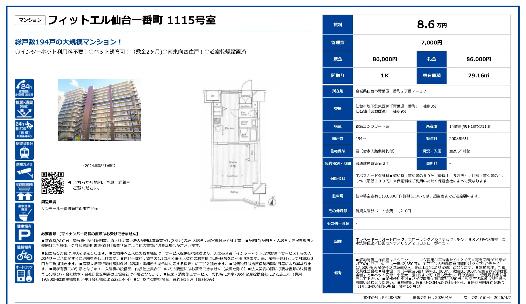 フィットエル仙台一番町 1115号 0