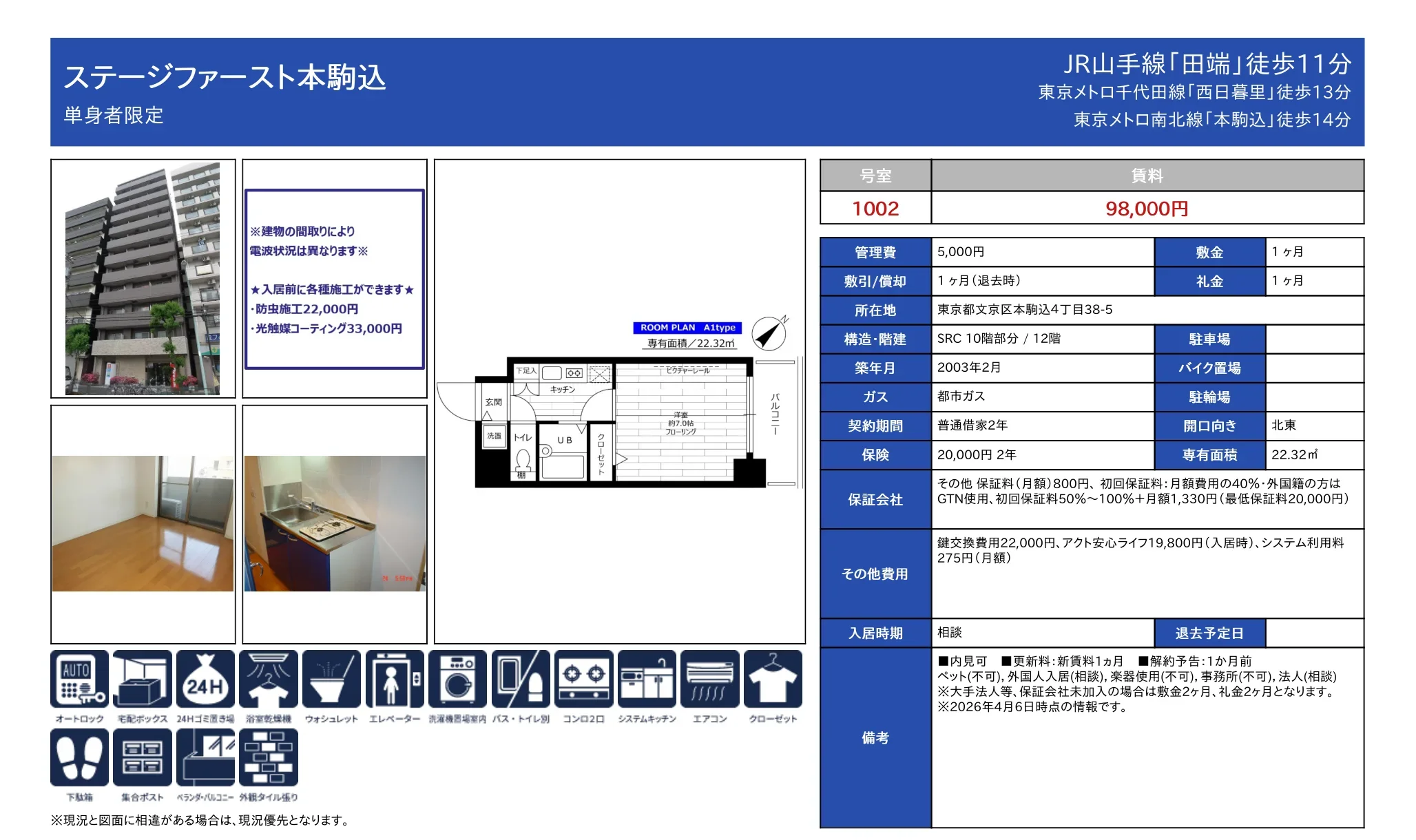 ステージファースト本駒込 1002号 0