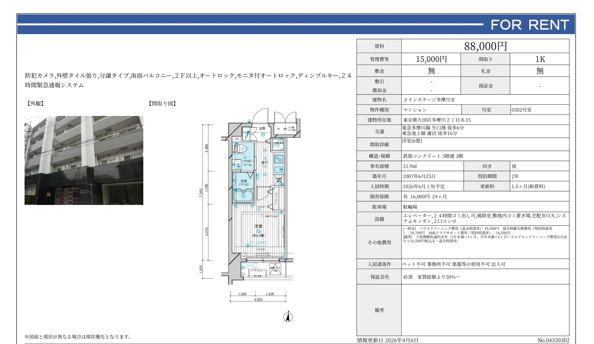 メインステージ多摩川Ⅱ 0302号 0