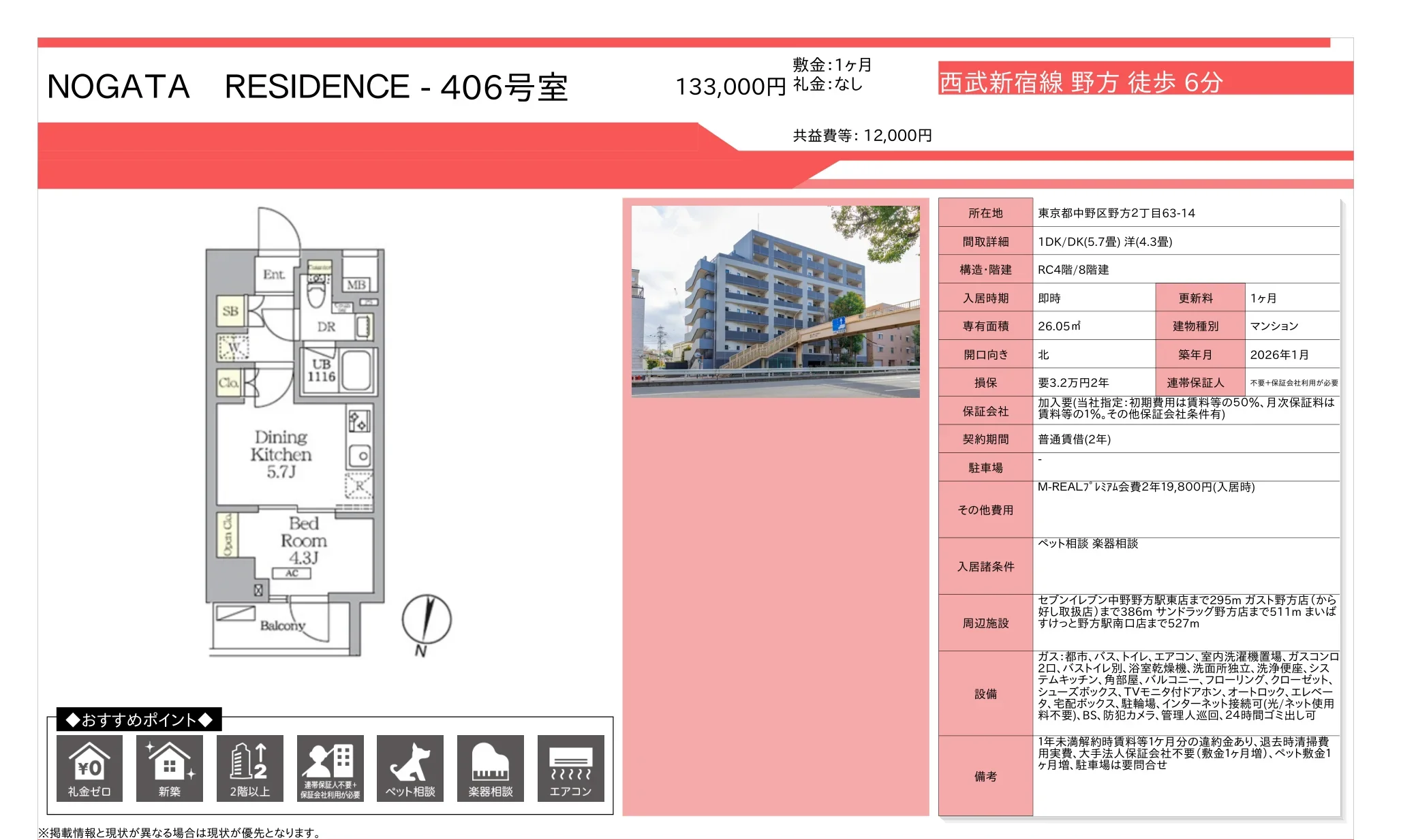 野方レジデンス 406号 0