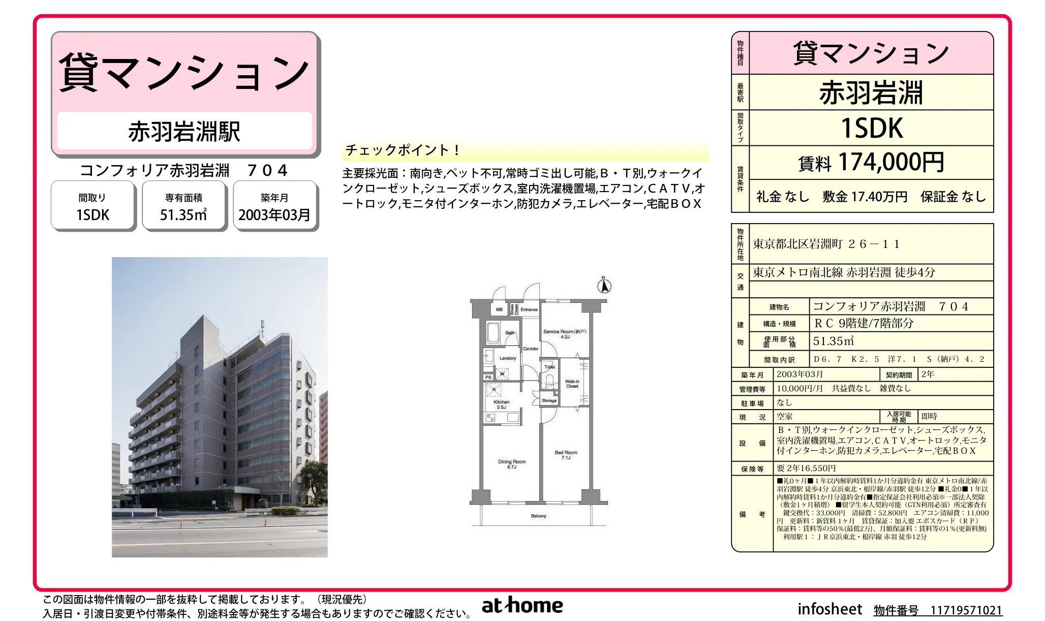 コンフォリア赤羽岩淵 704 704 0