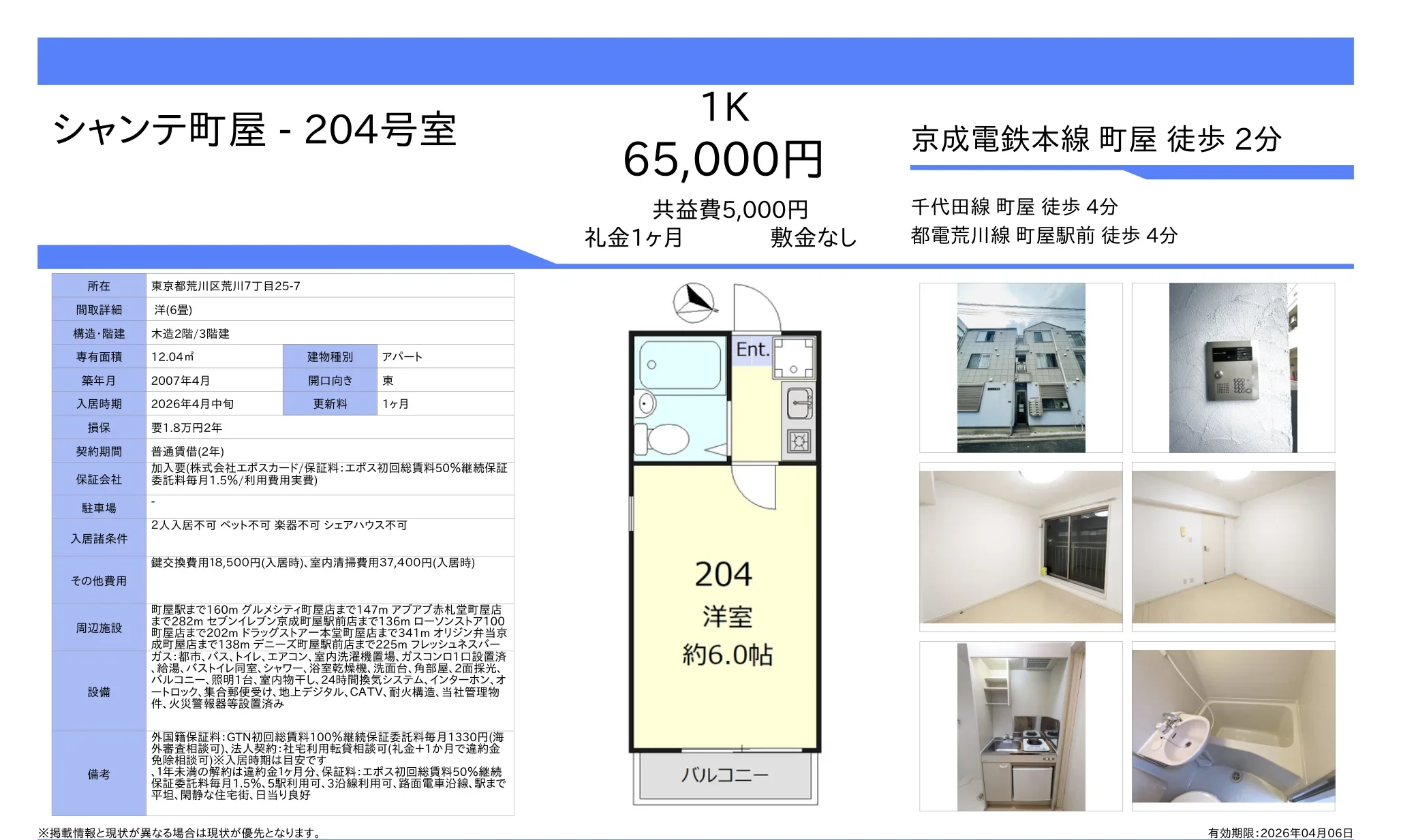 シャンテ町屋204号室 204号 0