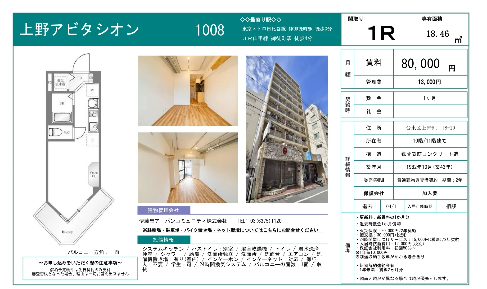 上野アビタシオン 1008 0