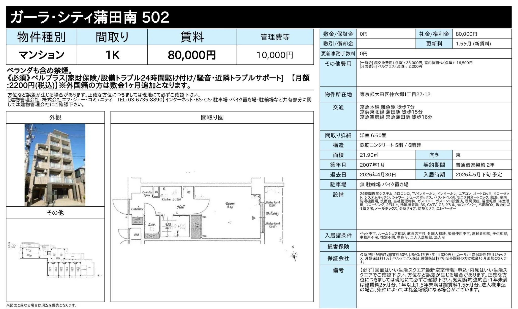 ガーラ・シティ蒲田南 502 502 0