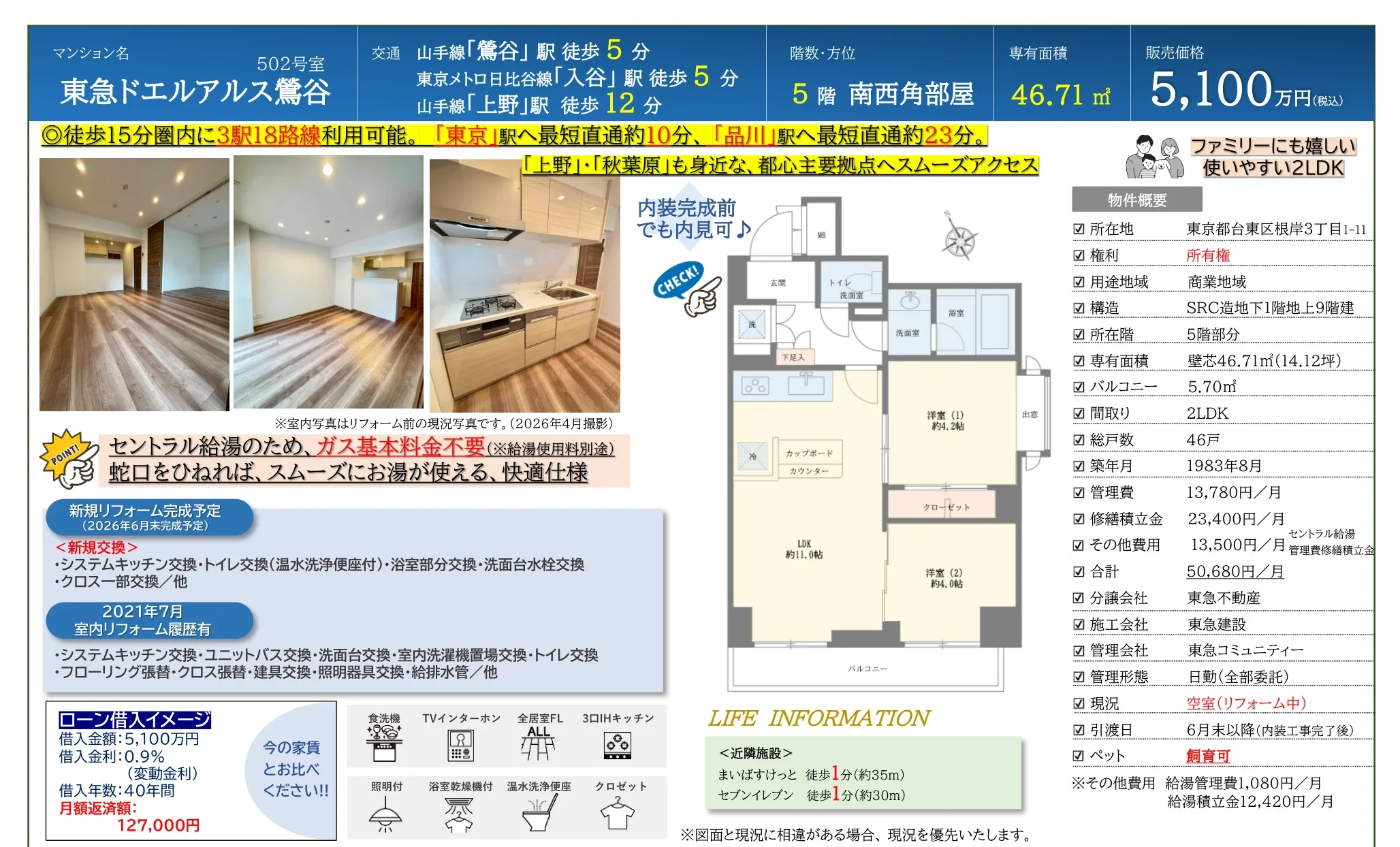 東急ドエルアルス鶯谷 502号 0