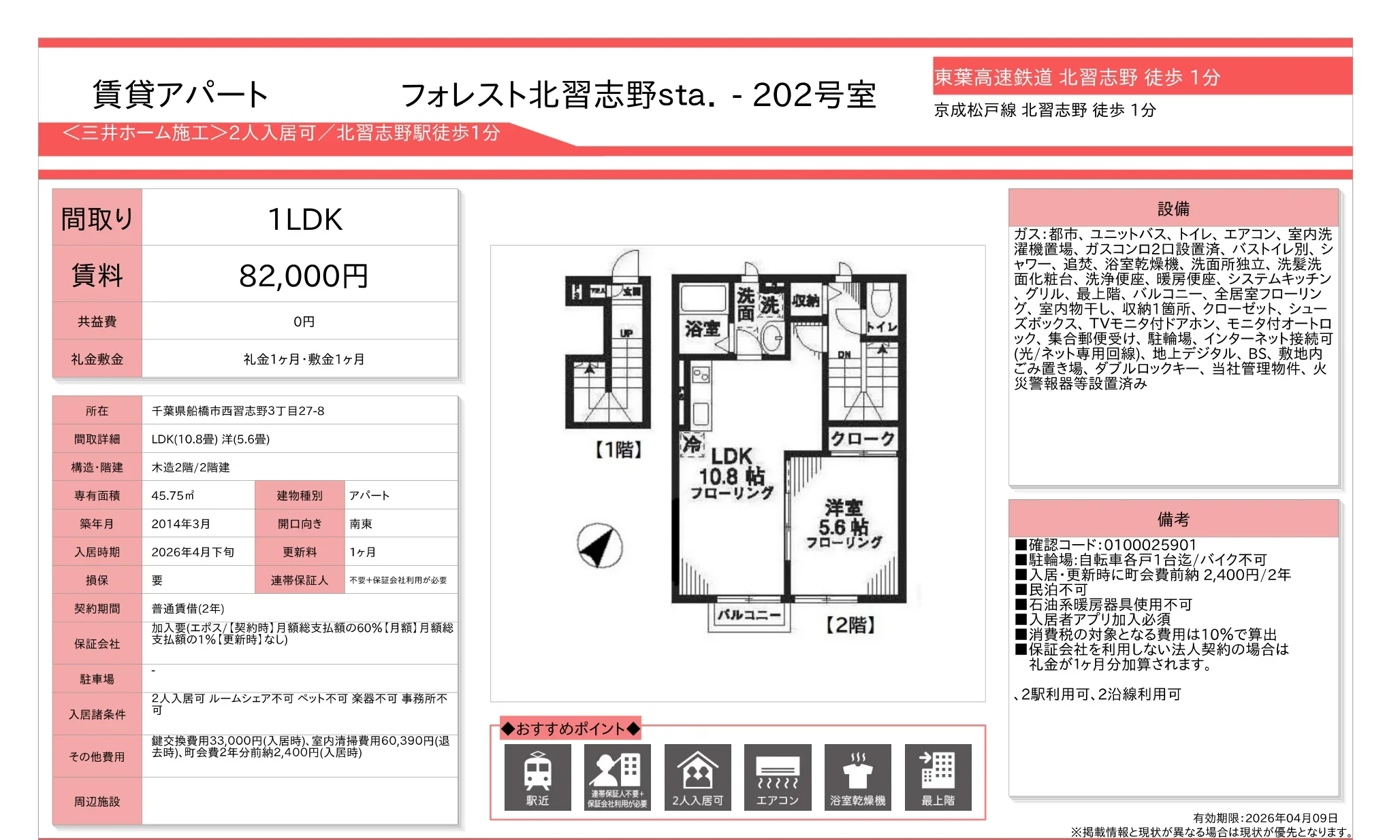フォレスト北習志野 sta. 202号室 202号 0
