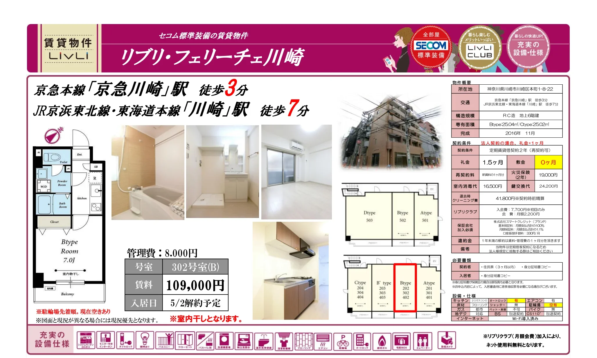 リブリ・フェリーチェ川崎 302号 0