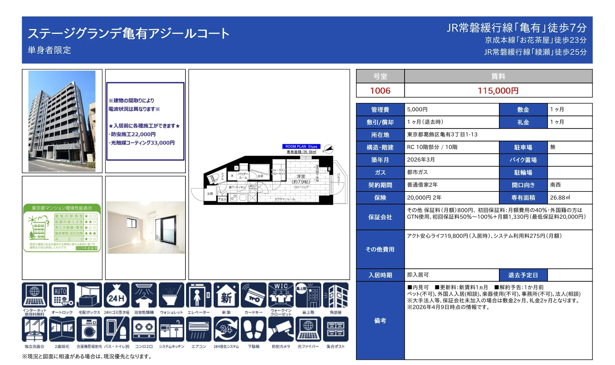 ステージグランデ亀有アジールコート 1006号 0