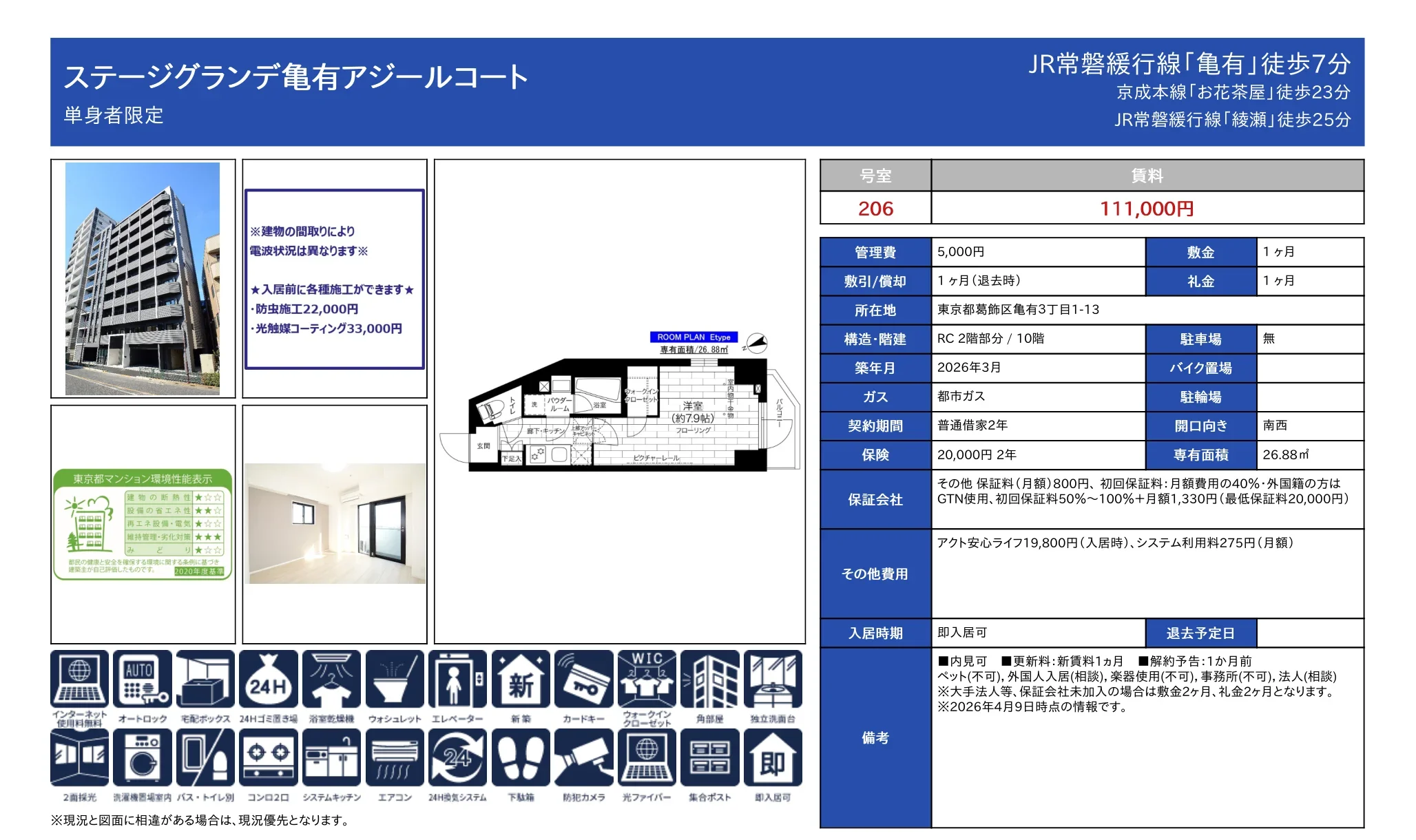 ステージグランデ亀有アジールコート 206号 0