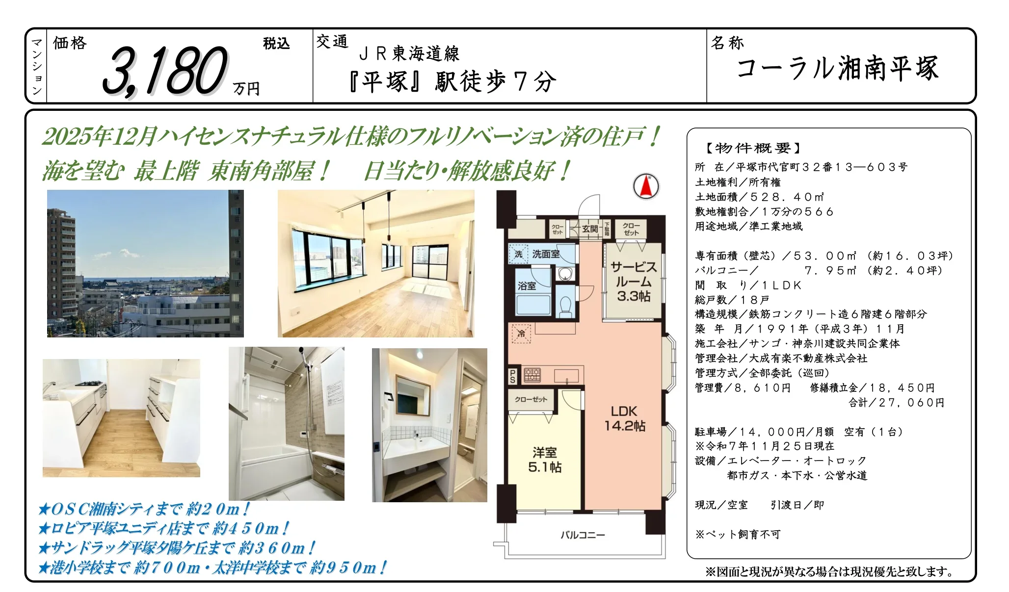コーラル湘南平塚 603号 0
