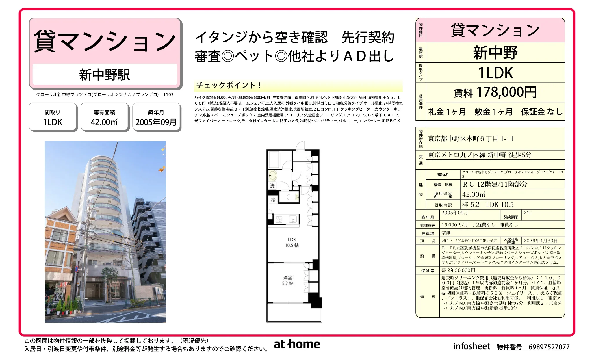 グローリオ新中野ブランデコ 110号 0