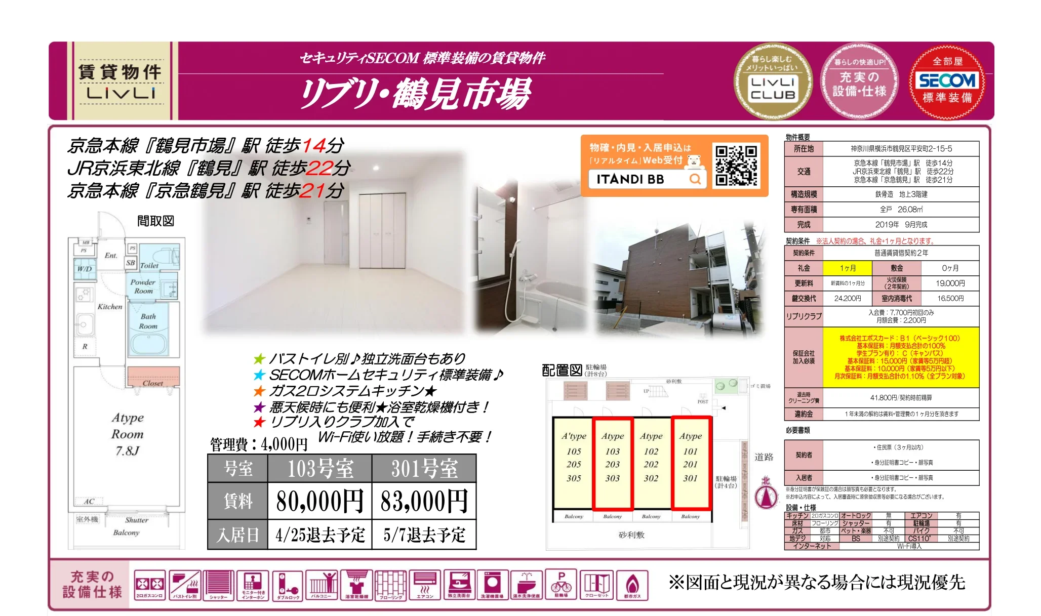 リブリ・鶴見市場 103号室, 301号室 0