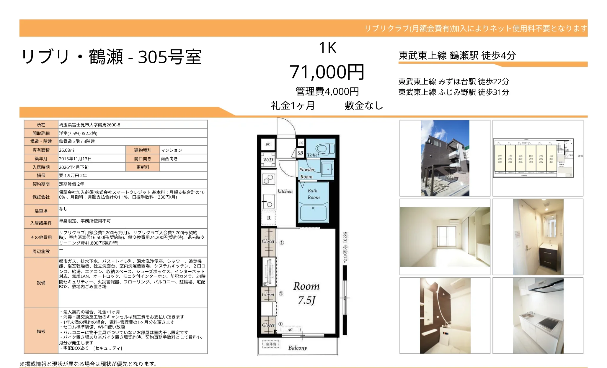 リブリ鶴瀬 305号 0