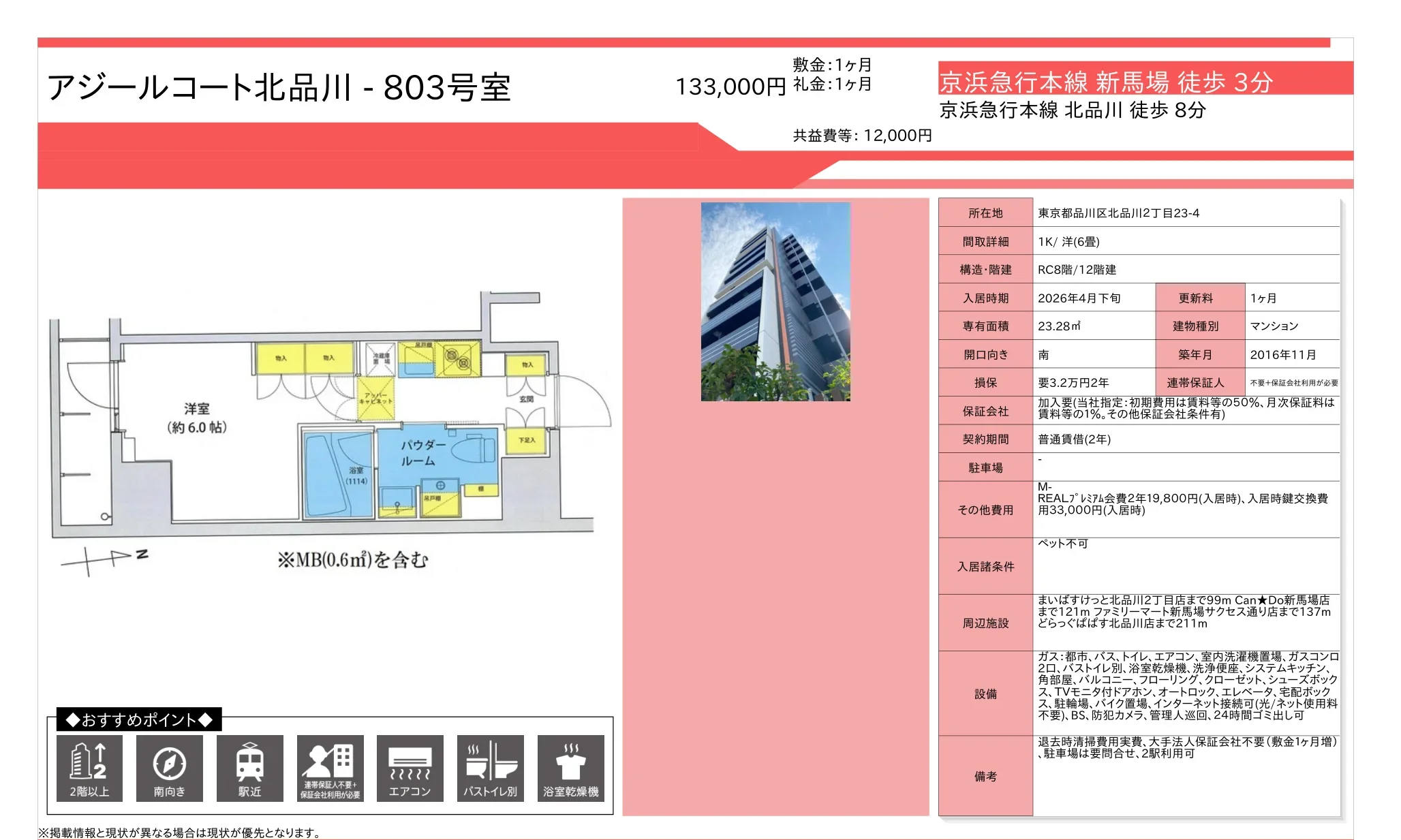 アジールコート北品川 803号 0
