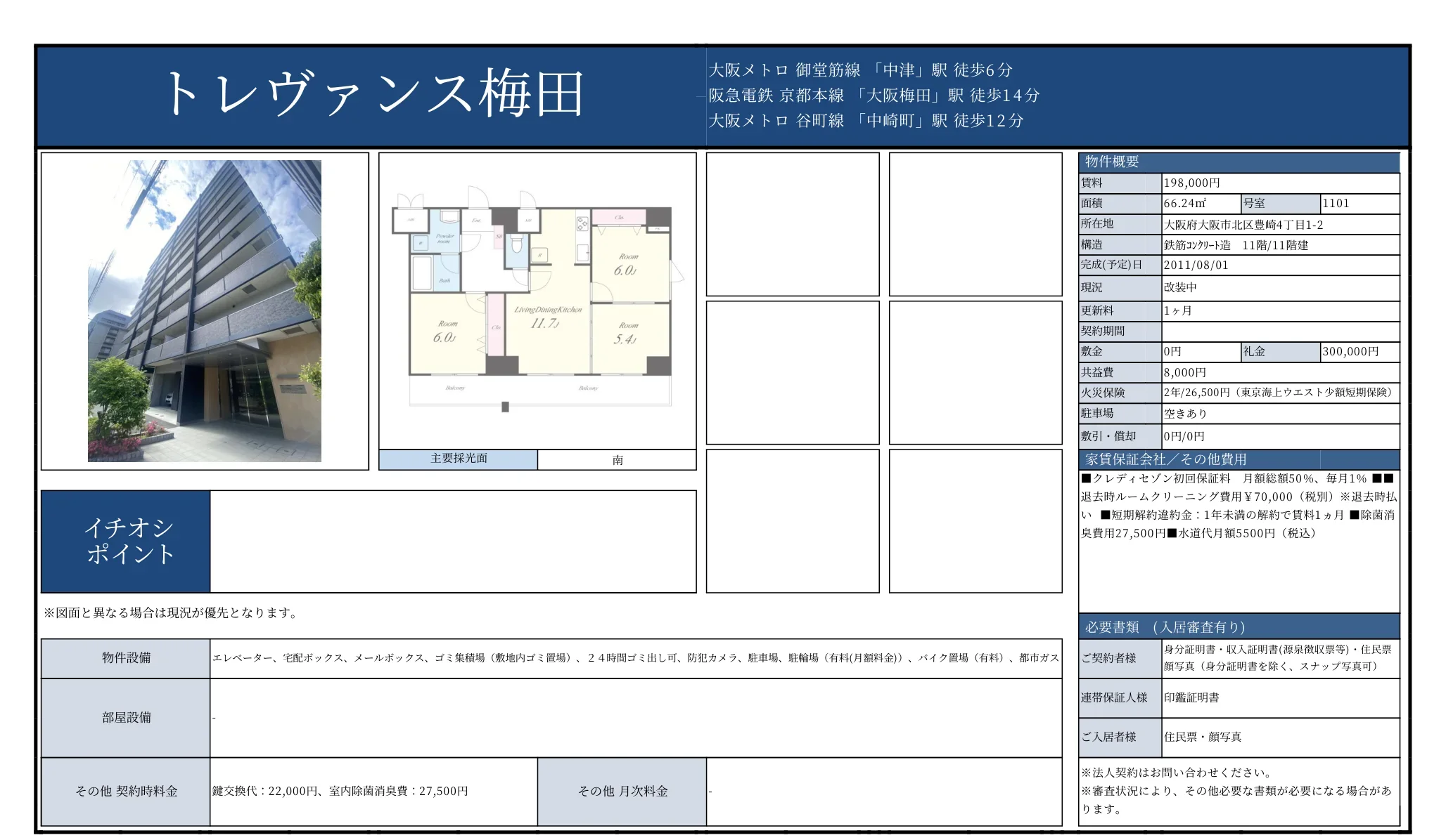 トレヴァンス梅田 1101号 0