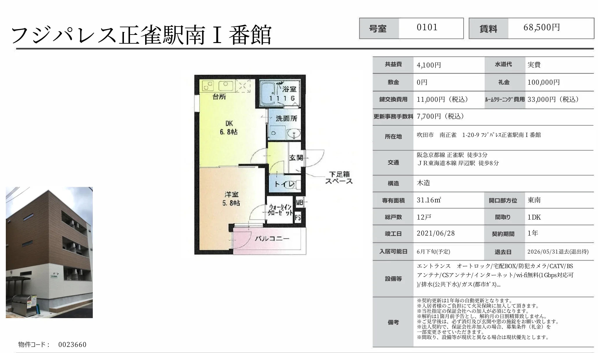 フジパレス正雀駅南Ⅰ番館 0101号 0