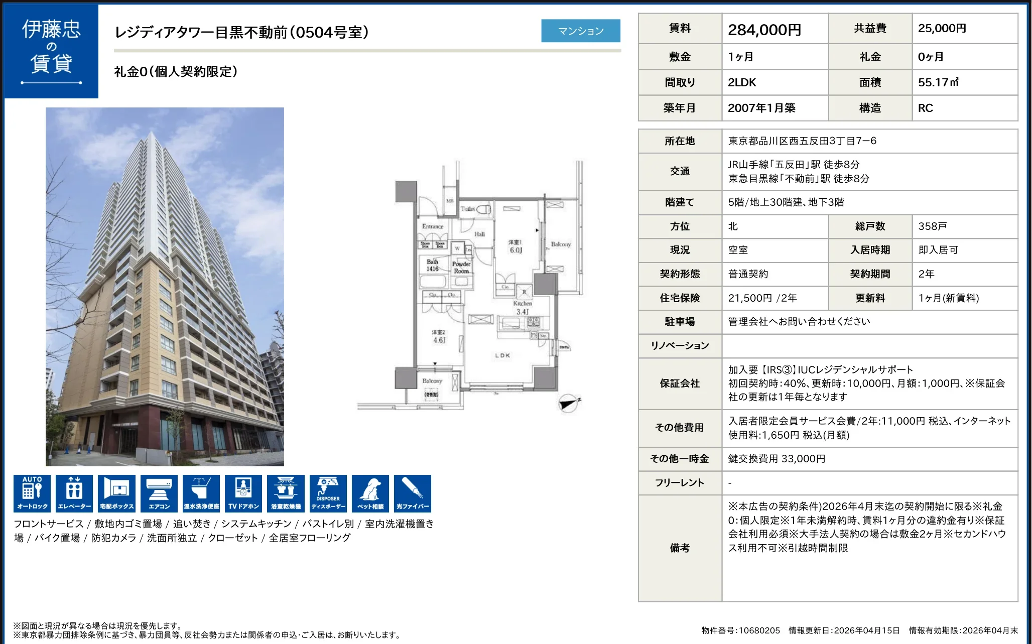 伊藤忠レジディアタワー目黒不動前 0504号 0