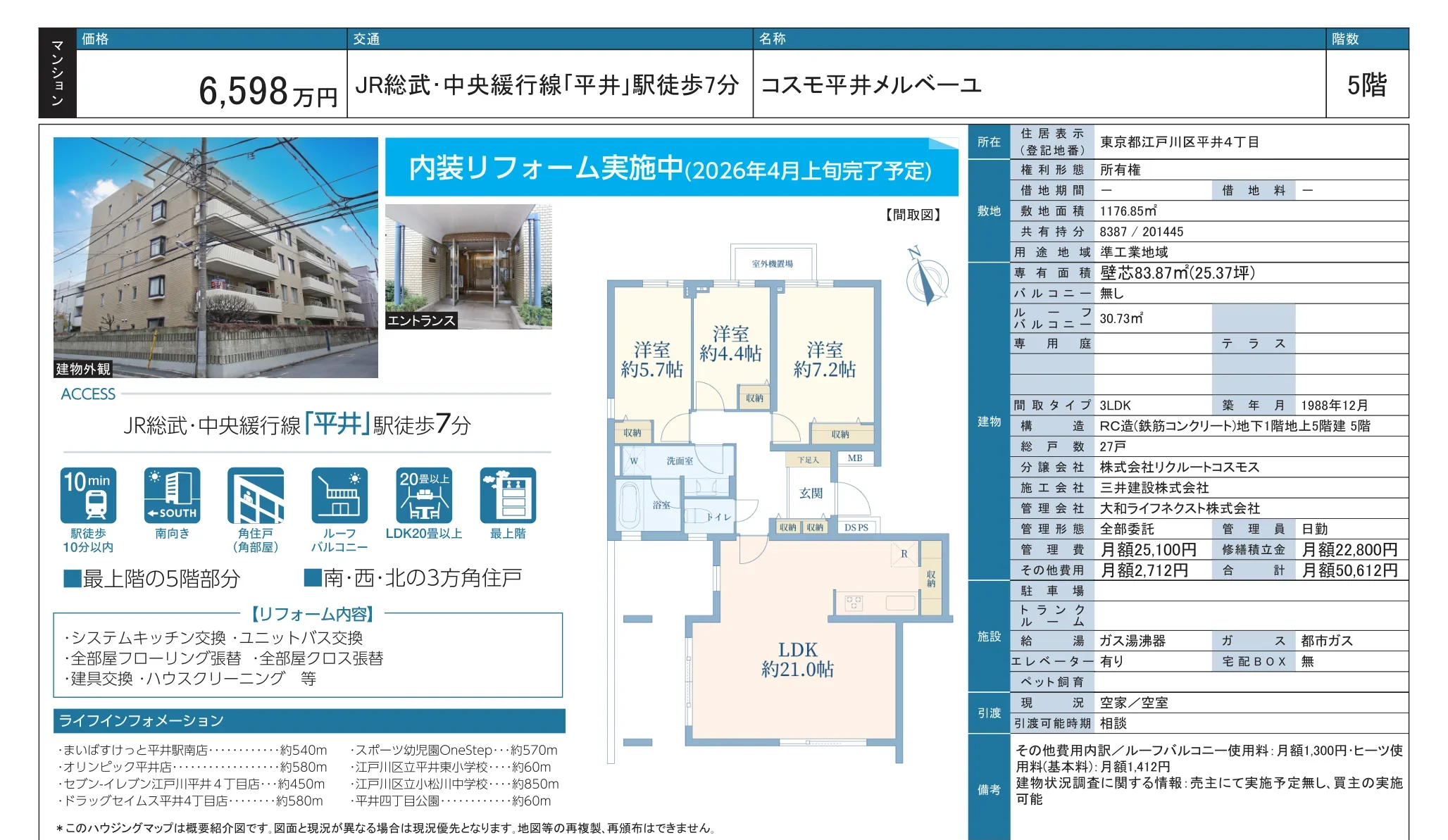 コスモ平井メルベーユ 5階 0