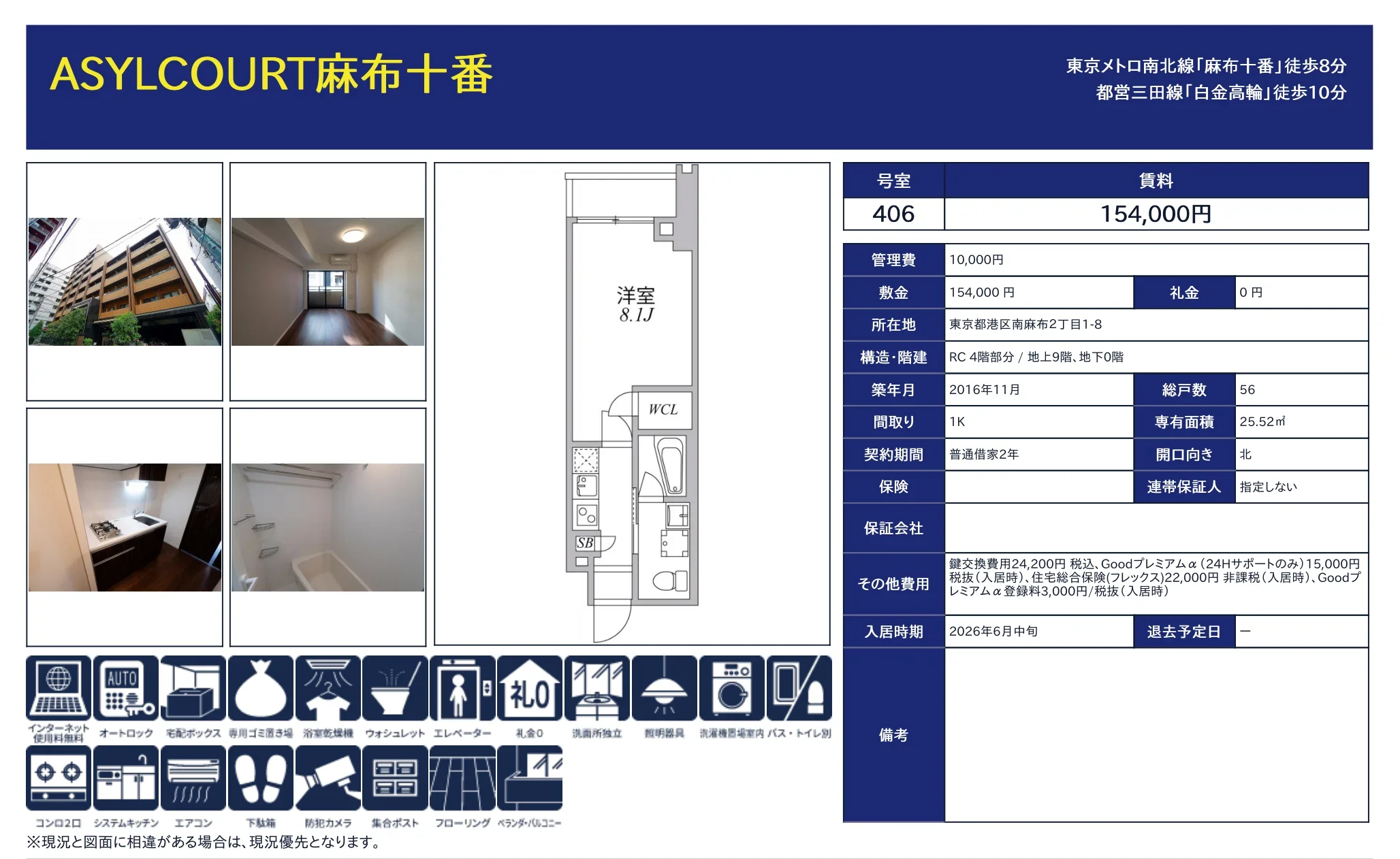 ASYLCOURT麻布十番 406号 0