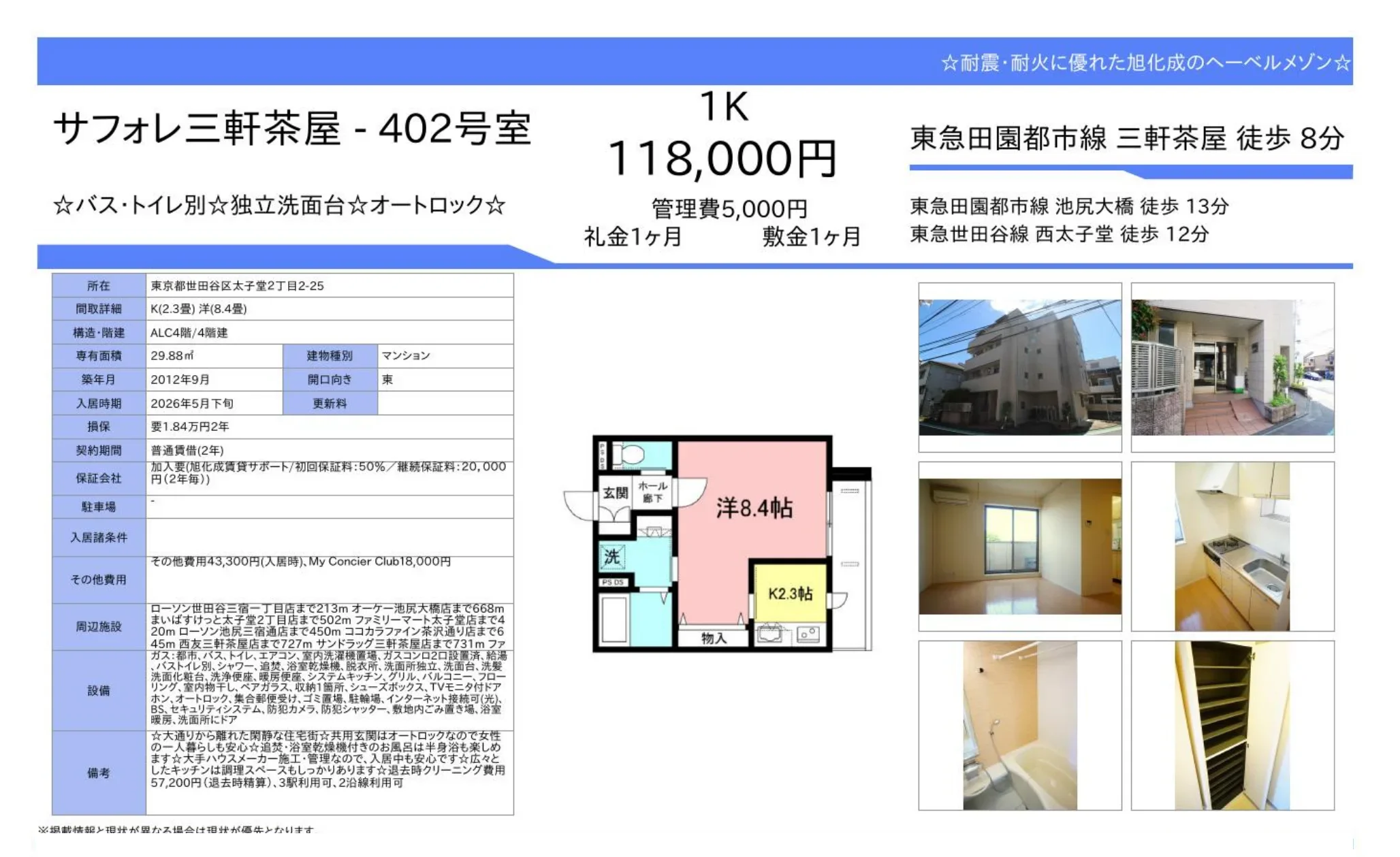 サフォレ三軒茶屋 402号 0