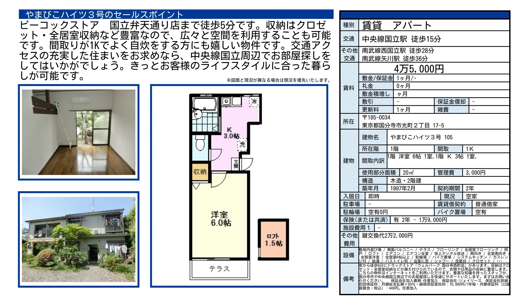 やまびこハイツ3号 105号 0
