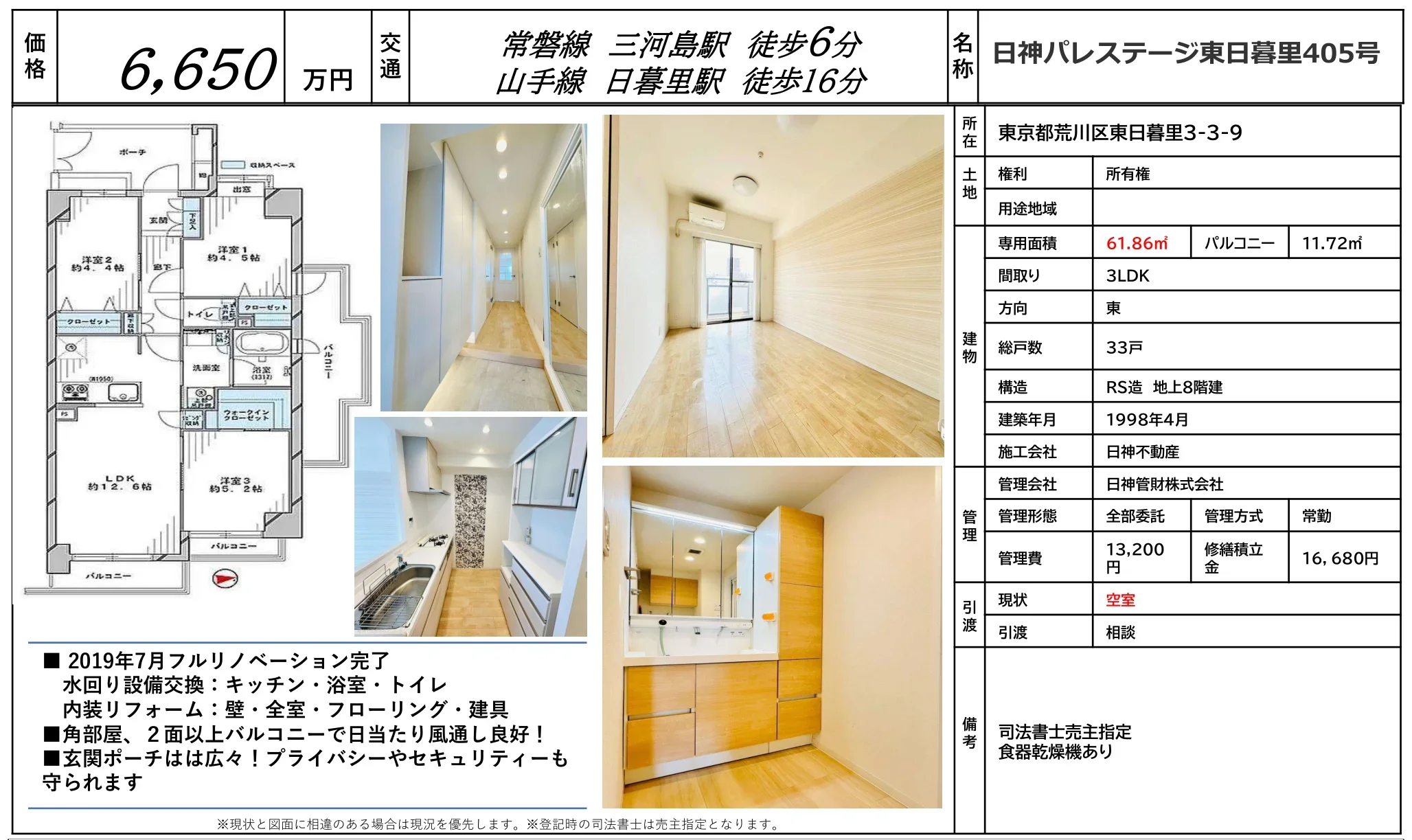 日神パレステージ東日暮里405号 405号 0