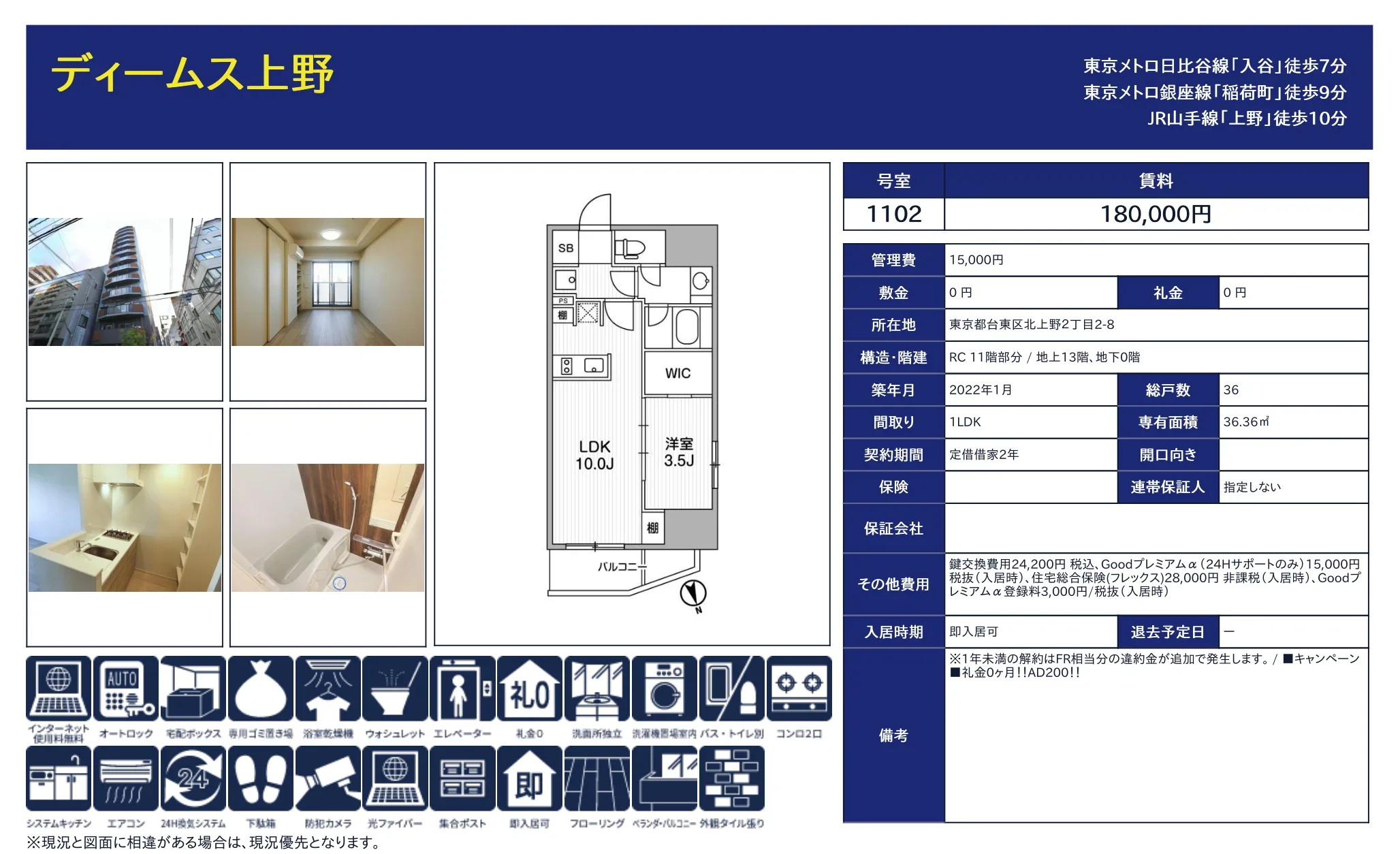Modern 1-Bedroom Condo Near Station in Kitaueno 10